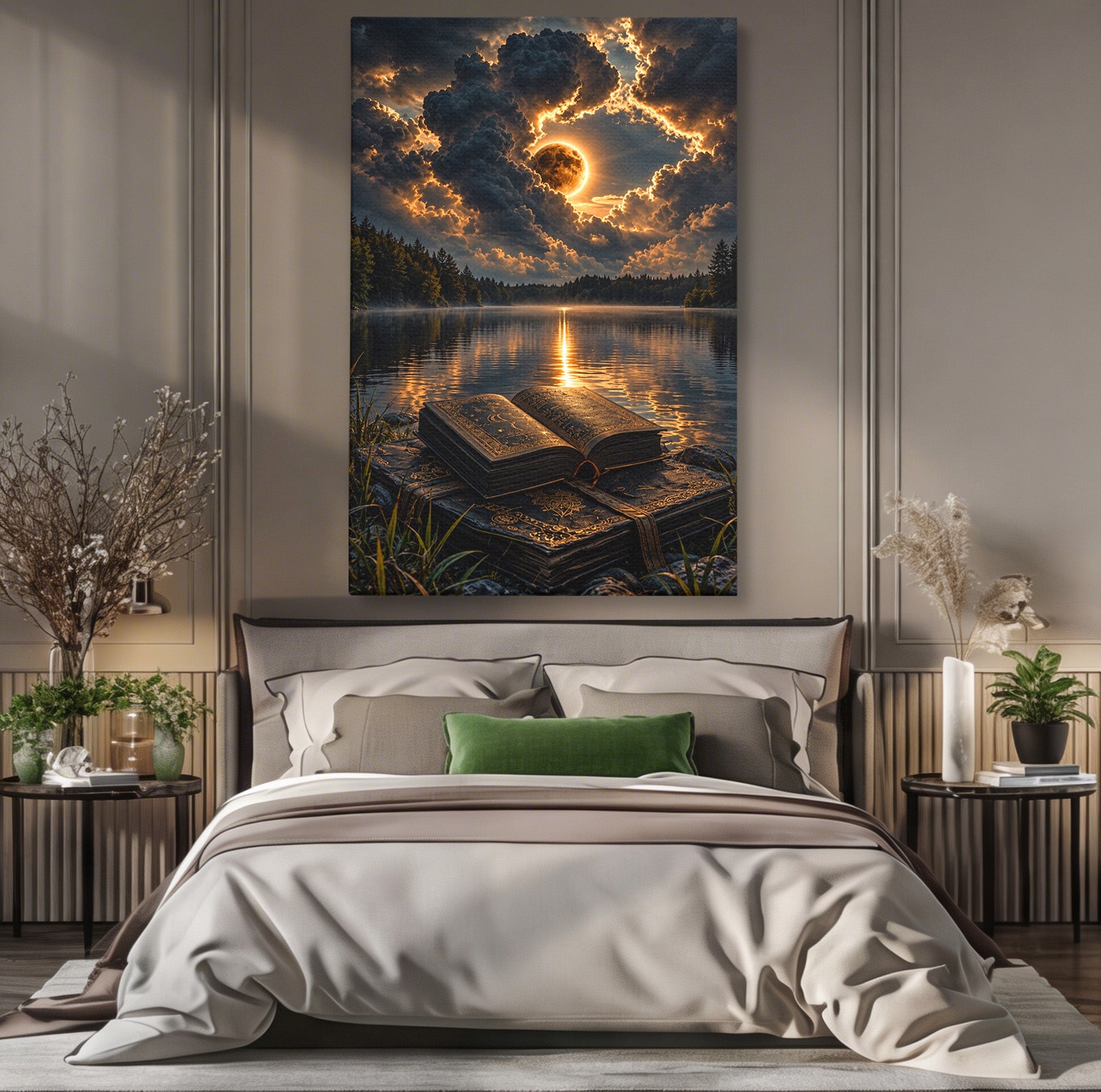 Tablou Canvas Premium LuxCanva® U1163, Cartea Magica La Apus, Lac, Natura, Mister, Carte, Apus, Living, Dormitor, Culori Vibrante