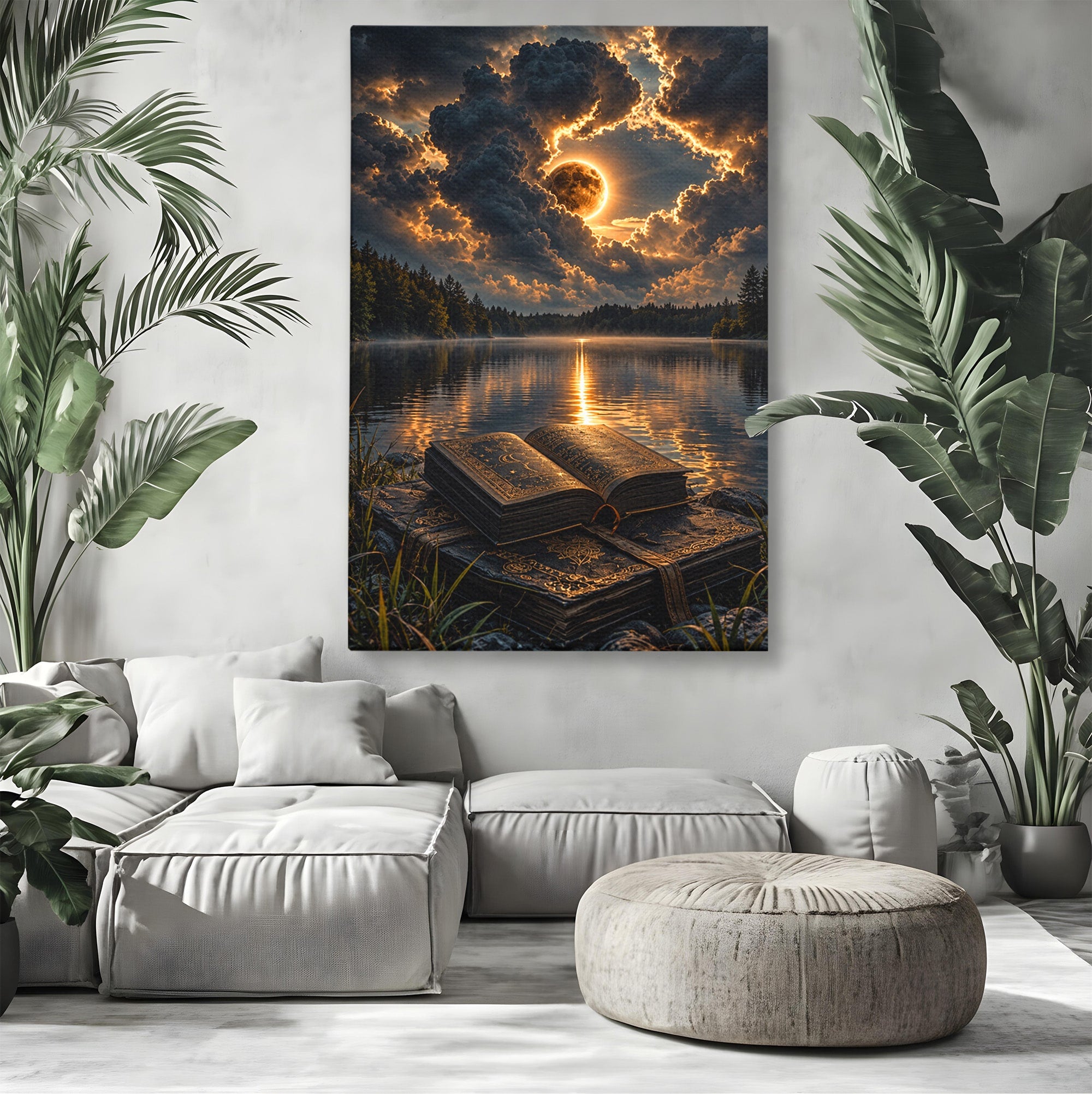 Tablou Canvas Premium LuxCanva® U1163, Cartea Magica La Apus, Lac, Natura, Mister, Carte, Apus, Living, Dormitor, Culori Vibrante