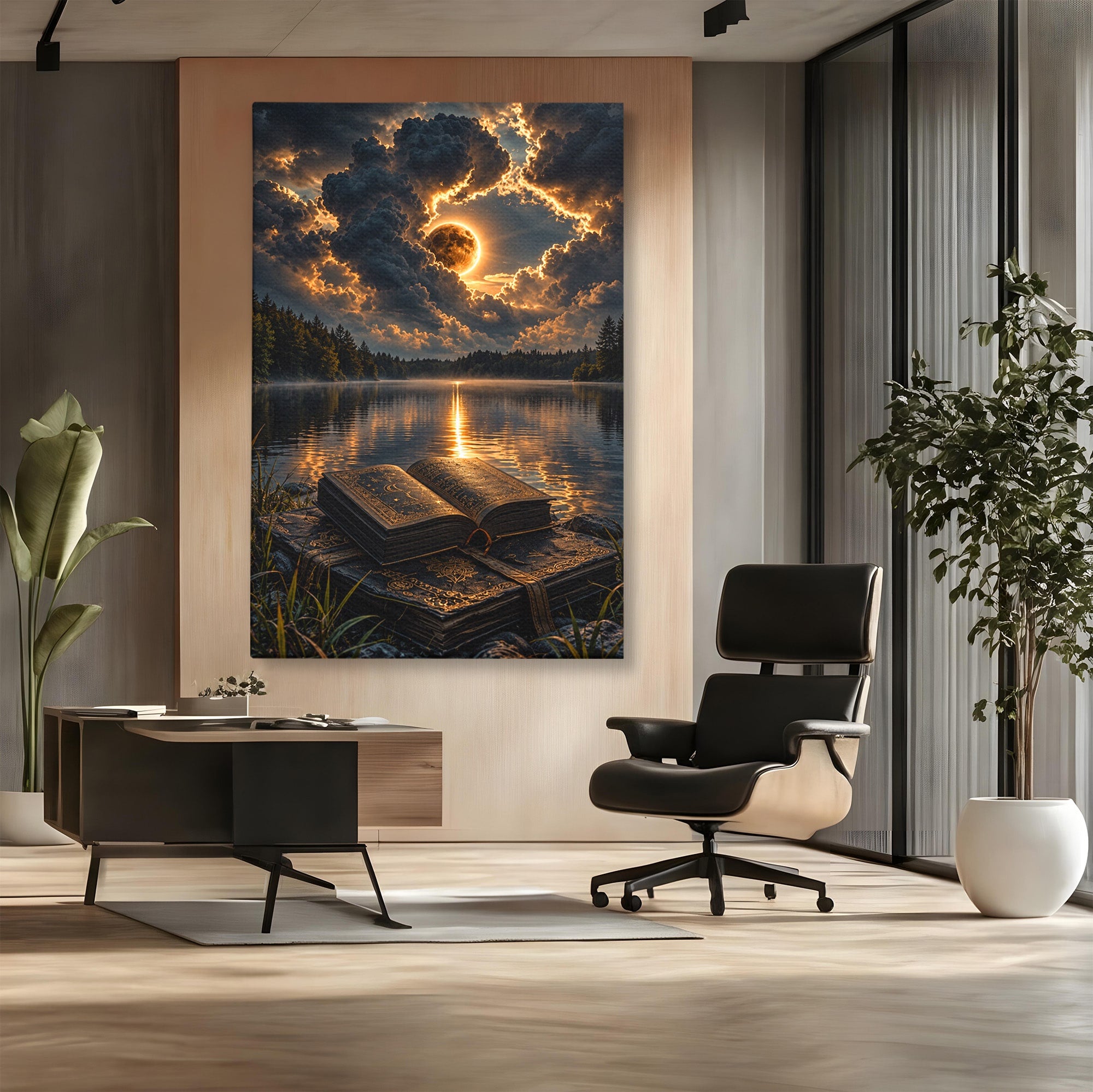 Tablou Canvas Premium LuxCanva® U1163, Cartea Magica La Apus, Lac, Natura, Mister, Carte, Apus, Living, Dormitor, Culori Vibrante