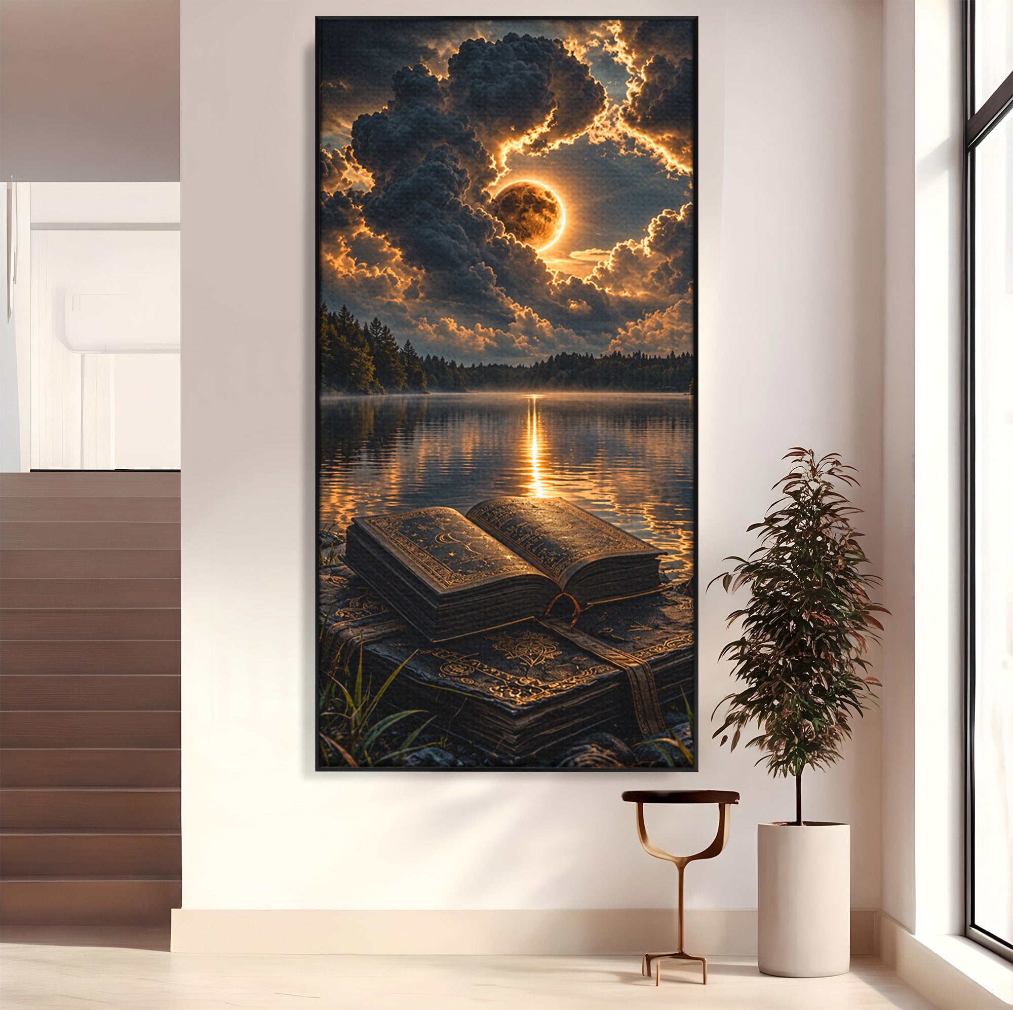 Tablou Canvas Premium LuxCanva® U1163, Cartea Magica La Apus, Lac, Natura, Mister, Carte, Apus, Living, Dormitor, Culori Vibrante