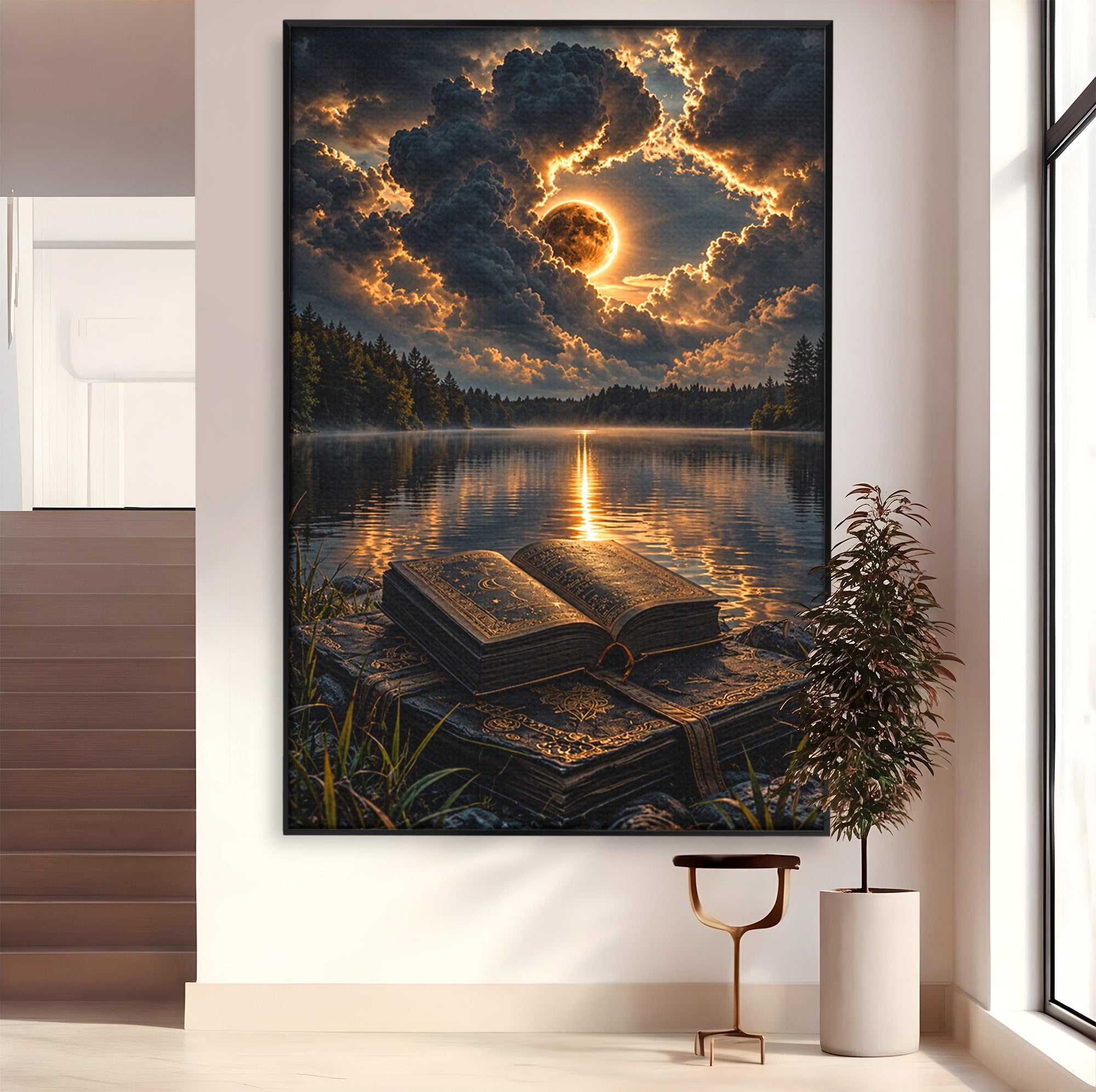 Tablou Canvas Premium LuxCanva® U1163, Cartea Magica La Apus, Lac, Natura, Mister, Carte, Apus, Living, Dormitor, Culori Vibrante