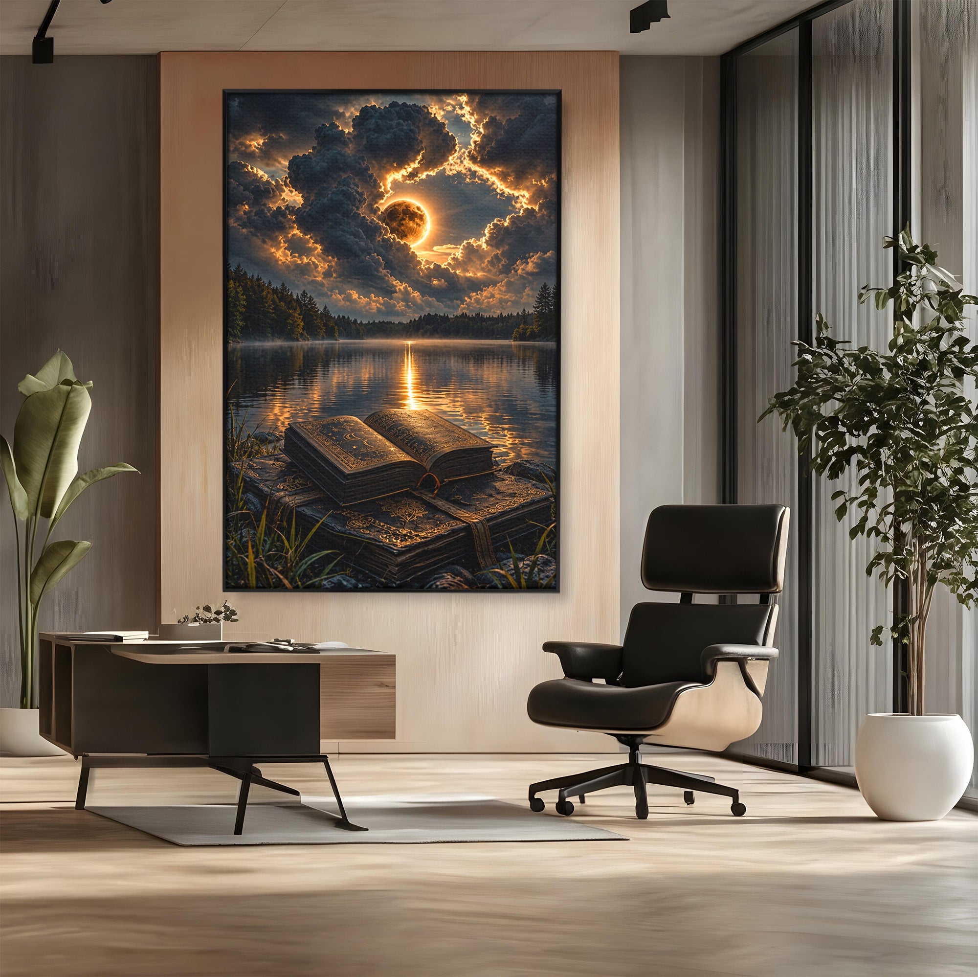 Tablou Canvas Premium LuxCanva® U1163, Cartea Magica La Apus, Lac, Natura, Mister, Carte, Apus, Living, Dormitor, Culori Vibrante