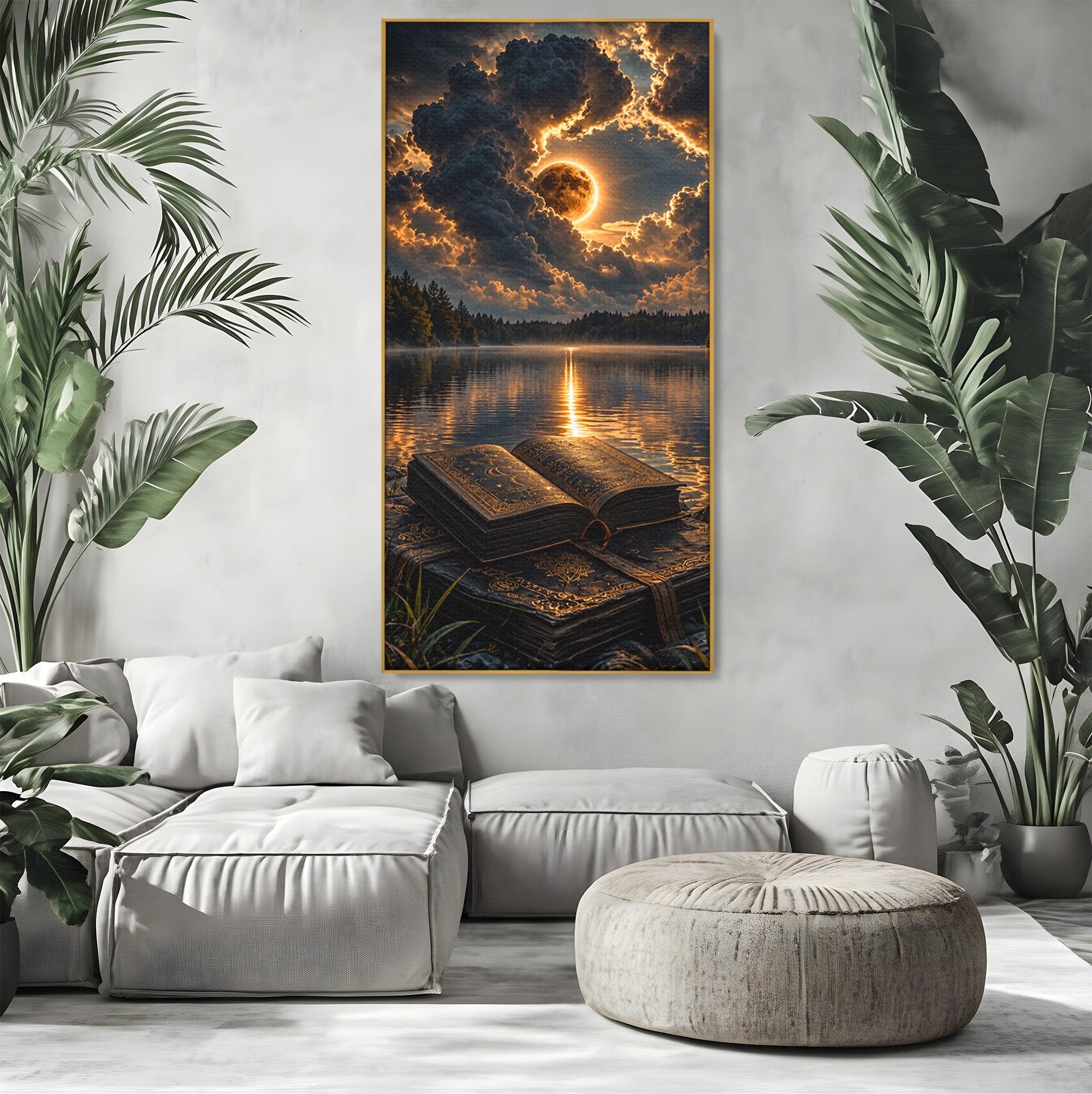 Tablou Canvas Premium LuxCanva® U1163, Cartea Magica La Apus, Lac, Natura, Mister, Carte, Apus, Living, Dormitor, Culori Vibrante