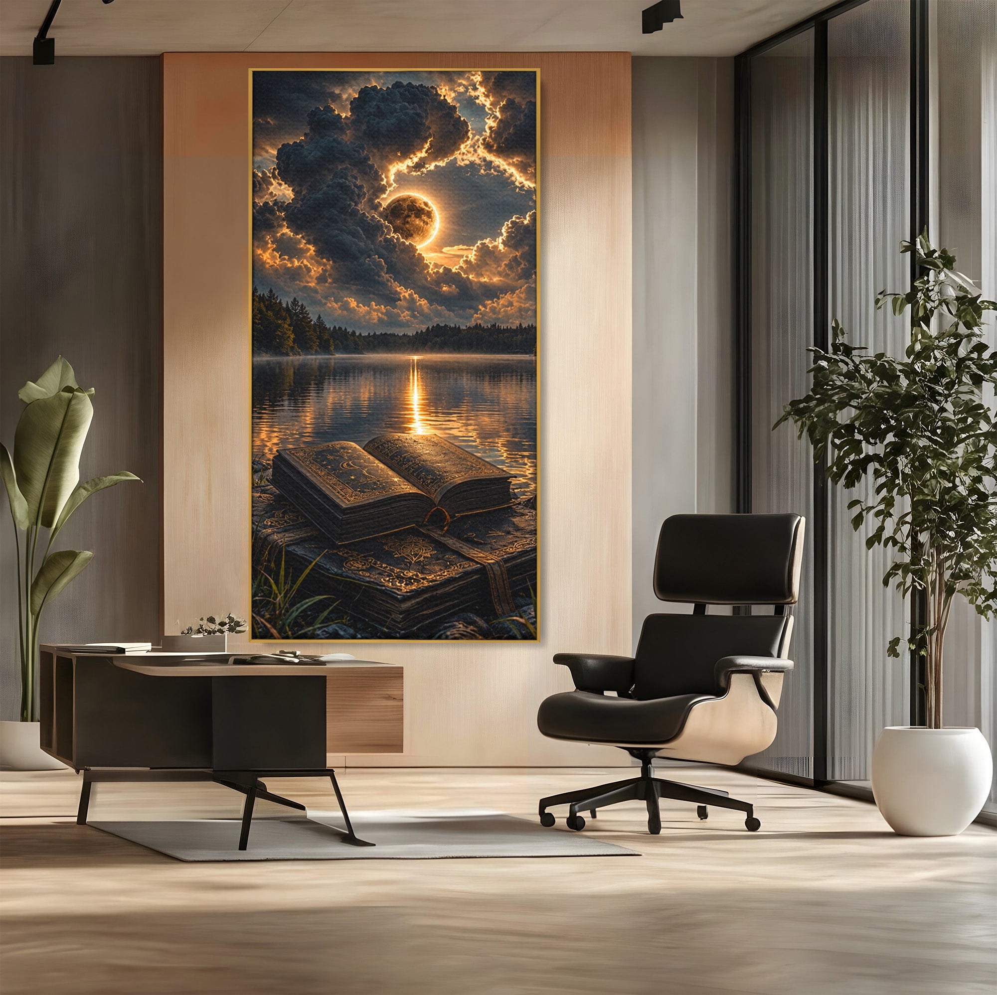 Tablou Canvas Premium LuxCanva® U1163, Cartea Magica La Apus, Lac, Natura, Mister, Carte, Apus, Living, Dormitor, Culori Vibrante