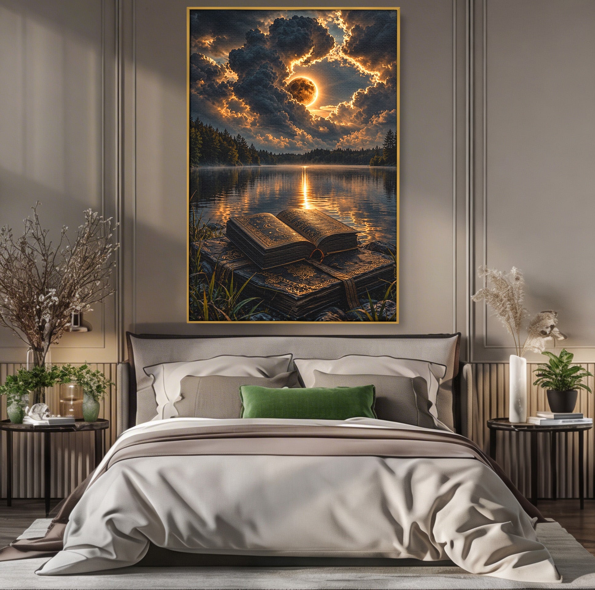 Tablou Canvas Premium LuxCanva® U1163, Cartea Magica La Apus, Lac, Natura, Mister, Carte, Apus, Living, Dormitor, Culori Vibrante
