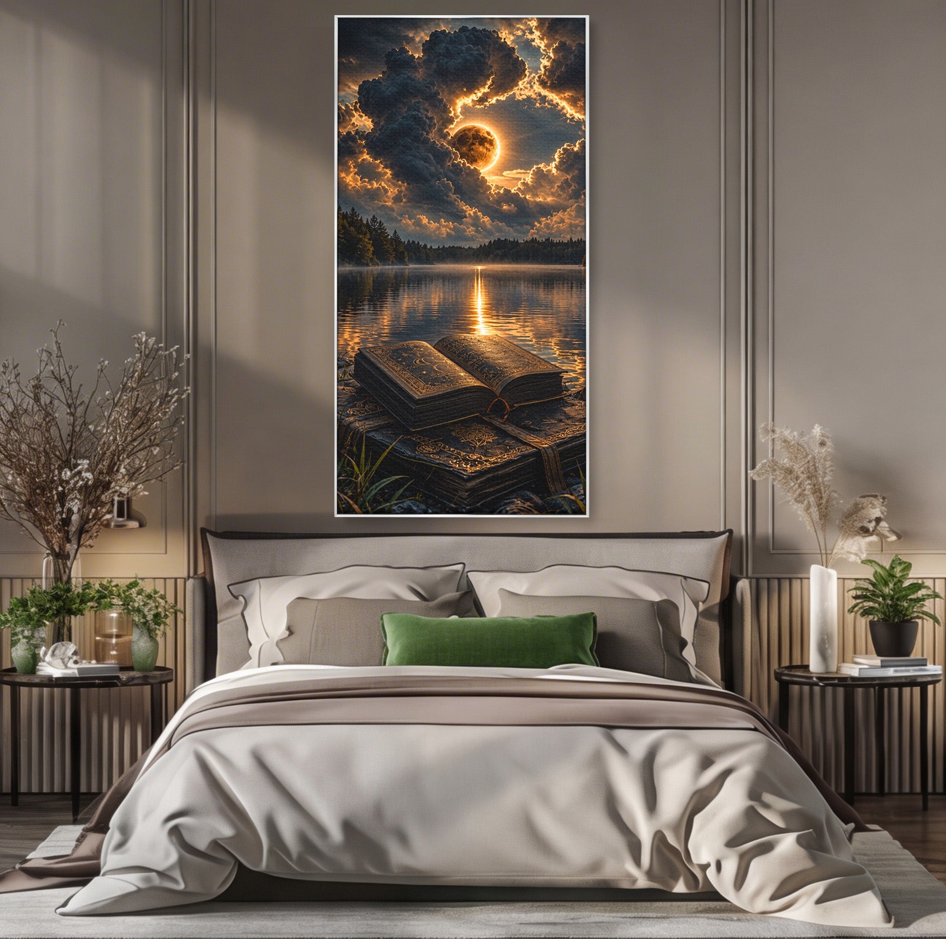 Tablou Canvas Premium LuxCanva® U1163, Cartea Magica La Apus, Lac, Natura, Mister, Carte, Apus, Living, Dormitor, Culori Vibrante