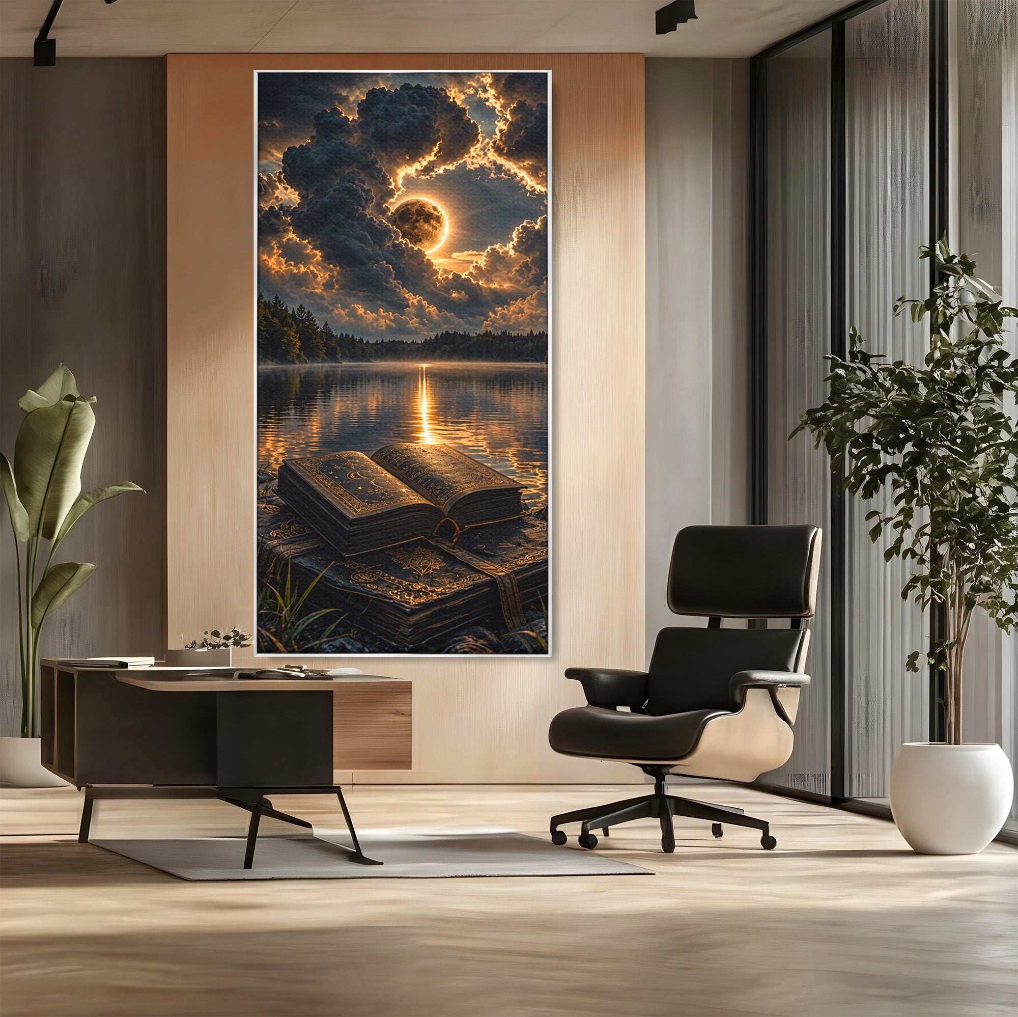 Tablou Canvas Premium LuxCanva® U1163, Cartea Magica La Apus, Lac, Natura, Mister, Carte, Apus, Living, Dormitor, Culori Vibrante