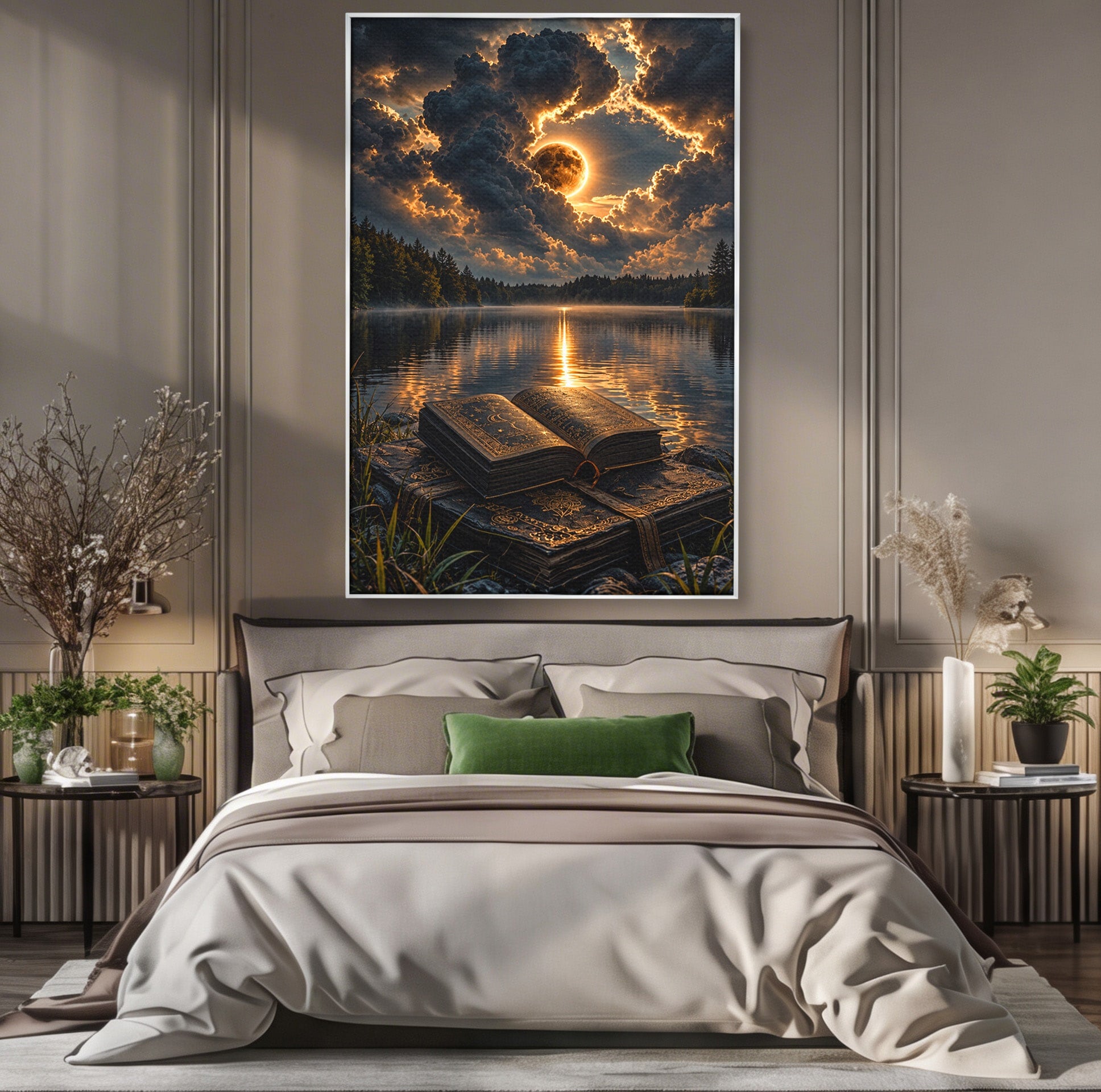 Tablou Canvas Premium LuxCanva® U1163, Cartea Magica La Apus, Lac, Natura, Mister, Carte, Apus, Living, Dormitor, Culori Vibrante