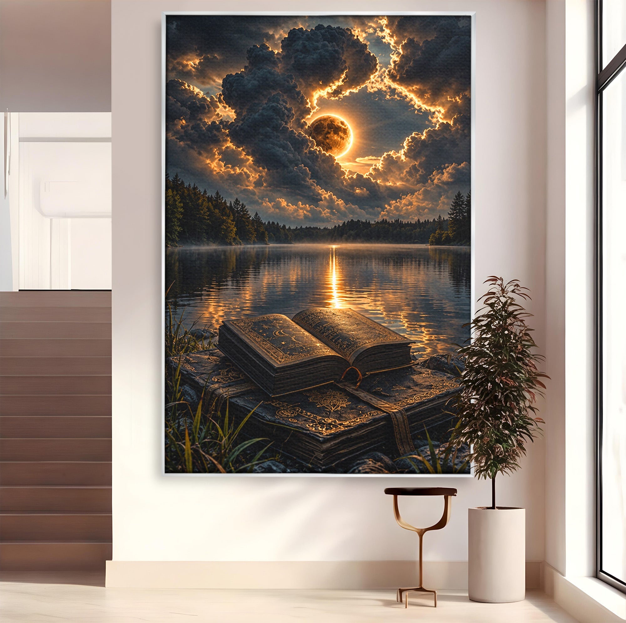 Tablou Canvas Premium LuxCanva® U1163, Cartea Magica La Apus, Lac, Natura, Mister, Carte, Apus, Living, Dormitor, Culori Vibrante