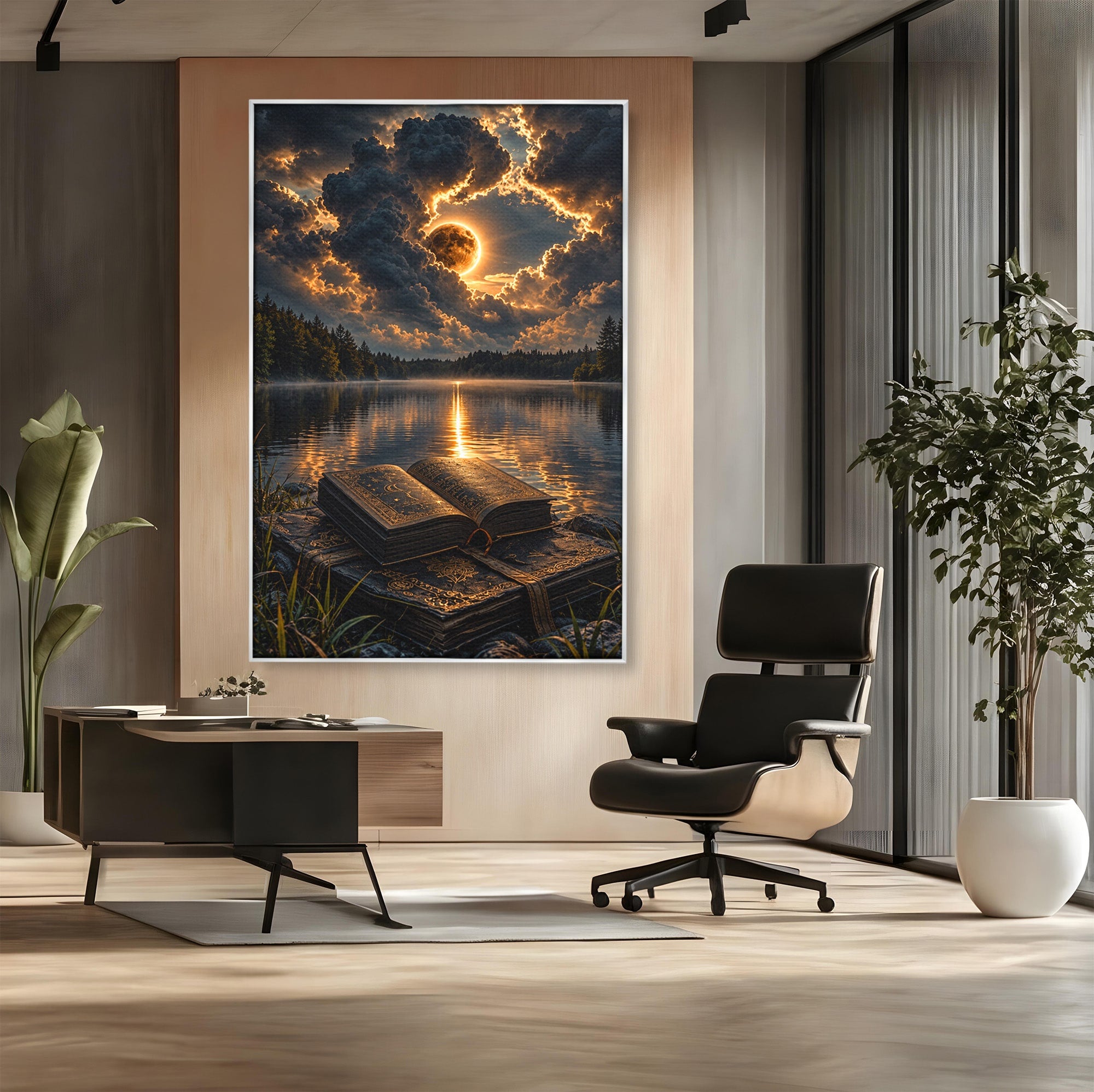 Tablou Canvas Premium LuxCanva® U1163, Cartea Magica La Apus, Lac, Natura, Mister, Carte, Apus, Living, Dormitor, Culori Vibrante