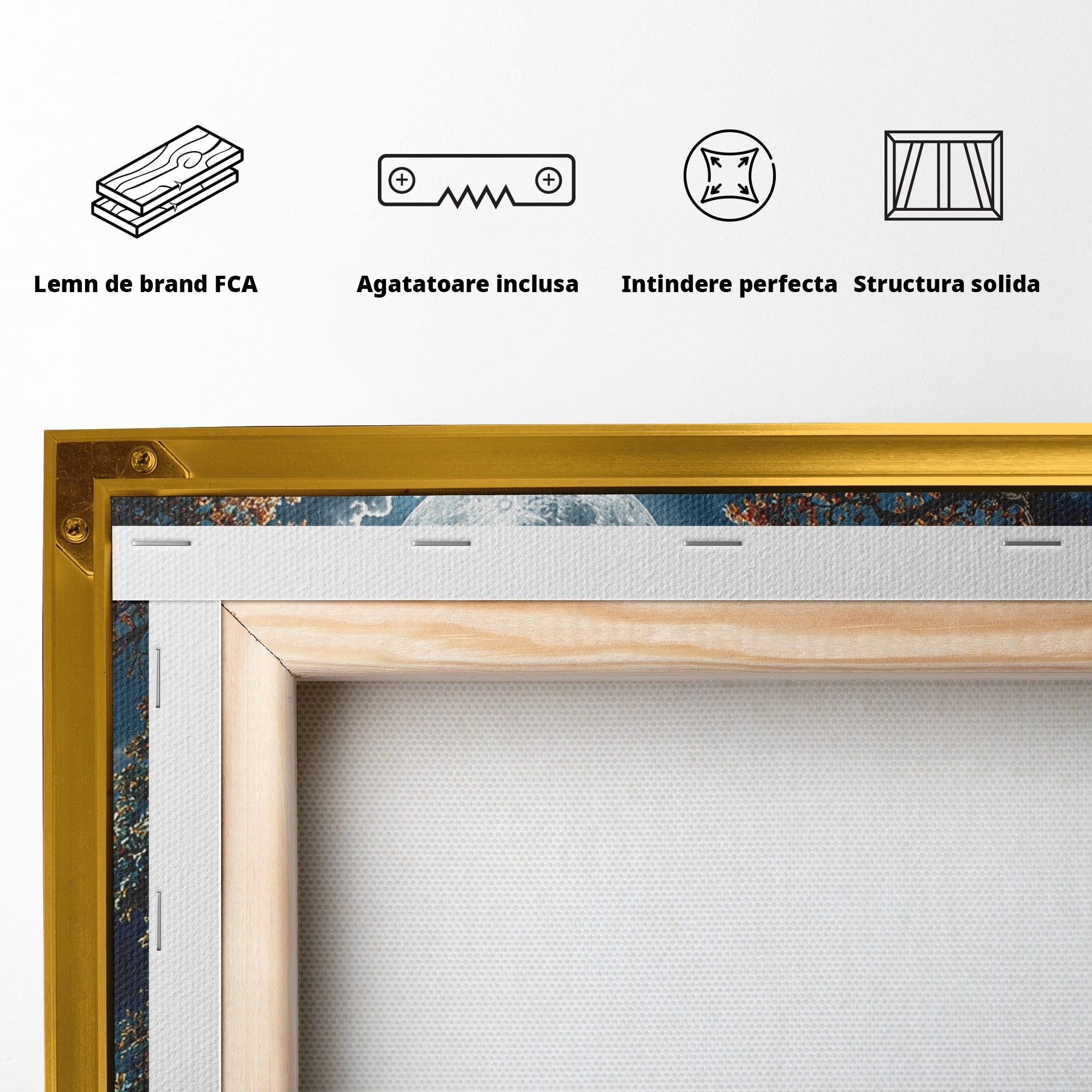 Tablou Canvas Premium LuxCanva® U1164, Luna Printre Copaci, Luna, Padure, Noapte, Natura, Living, Culori Vibrante