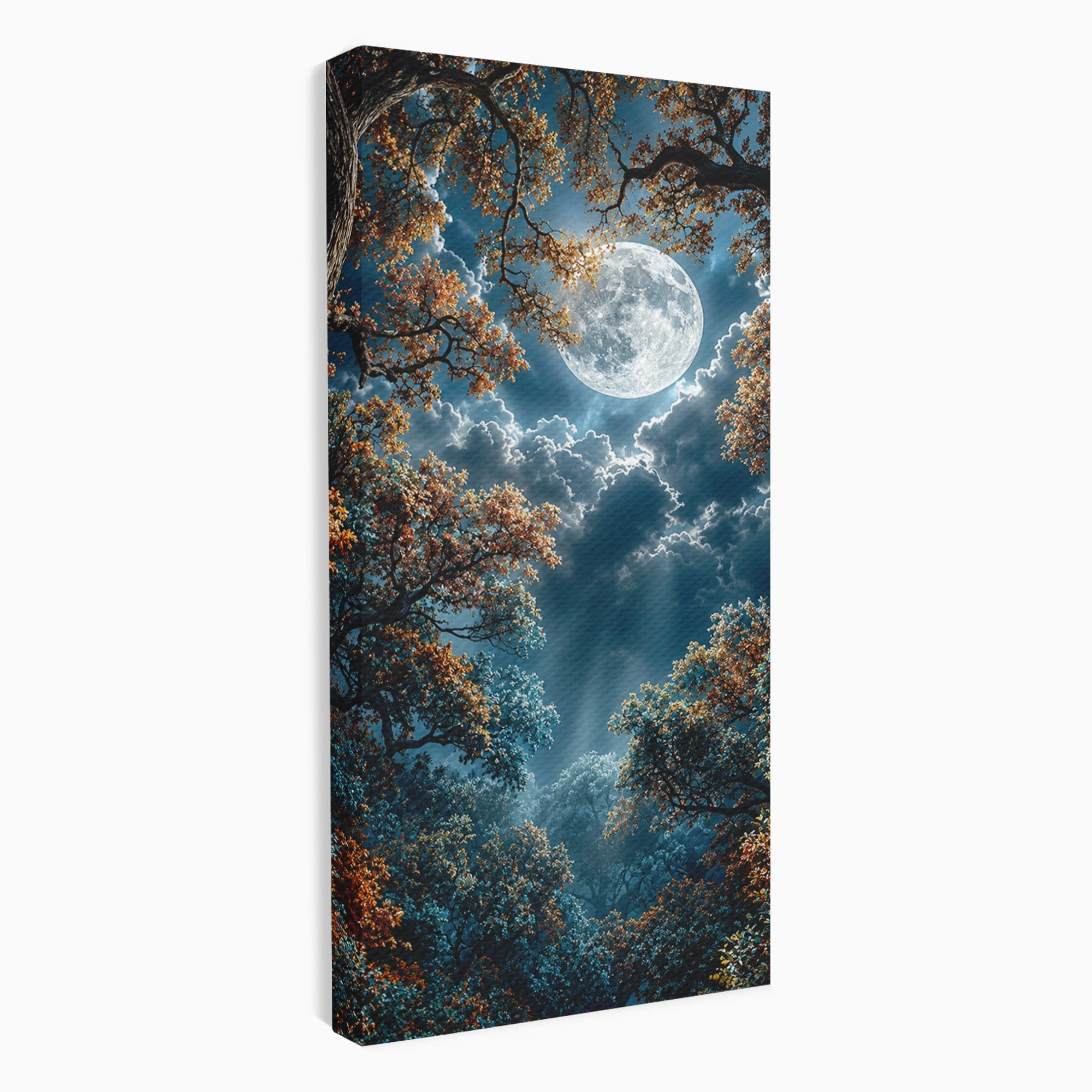 Tablou Canvas Premium LuxCanva® U1164, Luna Printre Copaci, Luna, Padure, Noapte, Natura, Living, Culori Vibrante