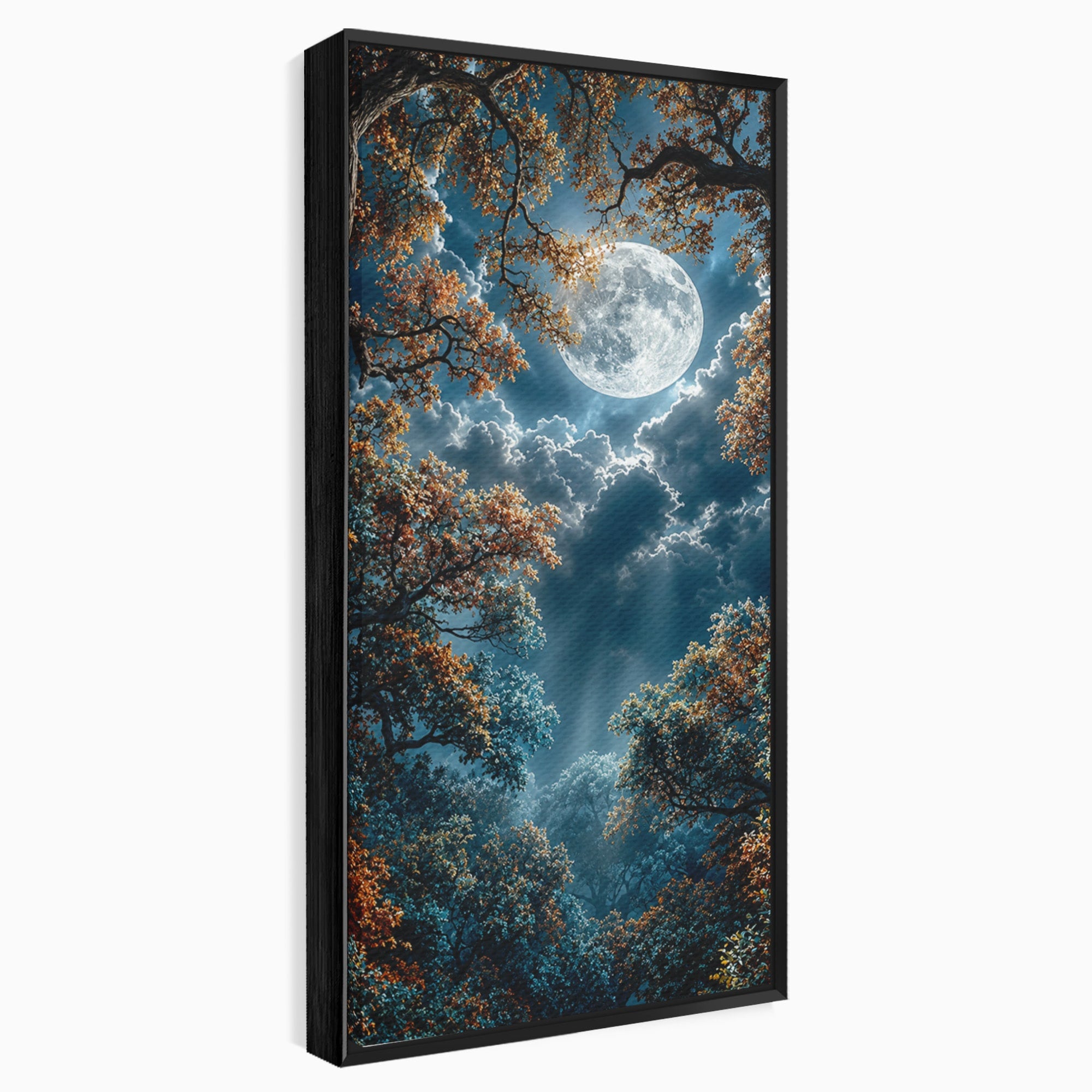 Tablou Canvas Premium LuxCanva® U1164, Luna Printre Copaci, Luna, Padure, Noapte, Natura, Living, Culori Vibrante