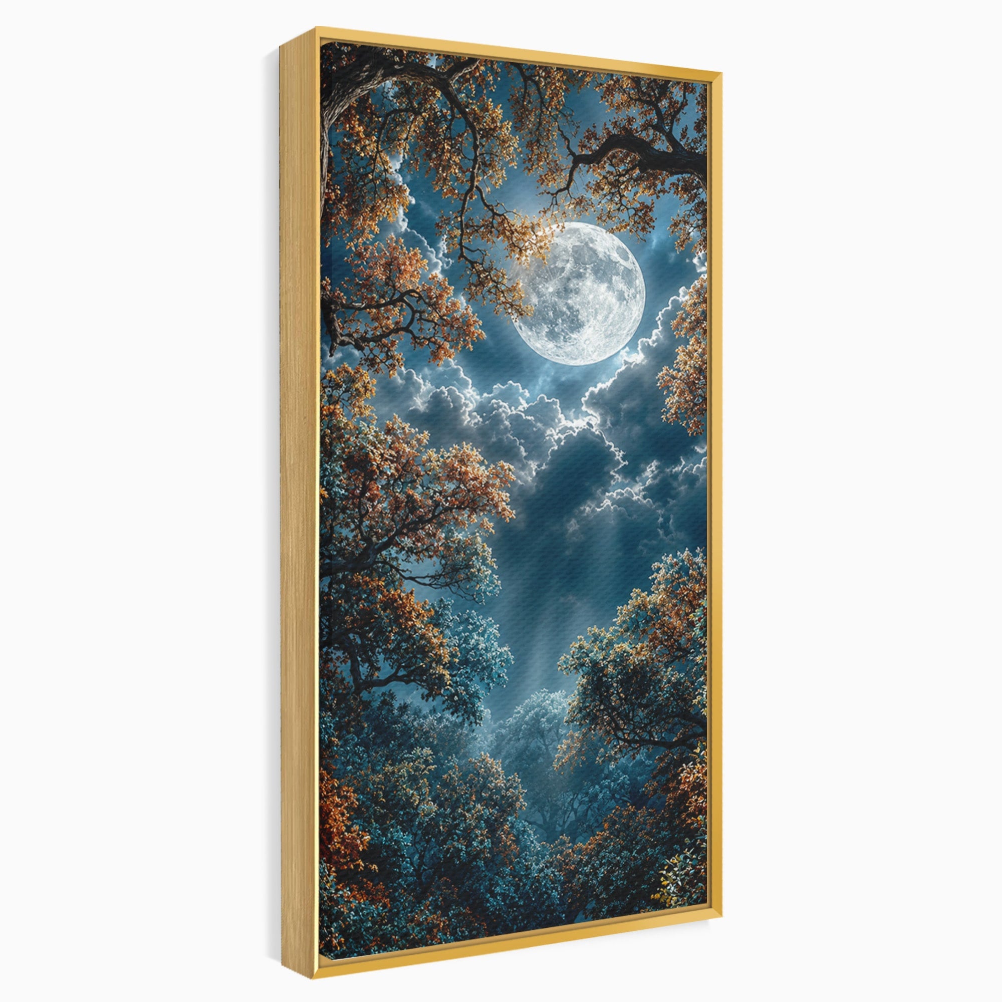 Tablou Canvas Premium LuxCanva® U1164, Luna Printre Copaci, Luna, Padure, Noapte, Natura, Living, Culori Vibrante
