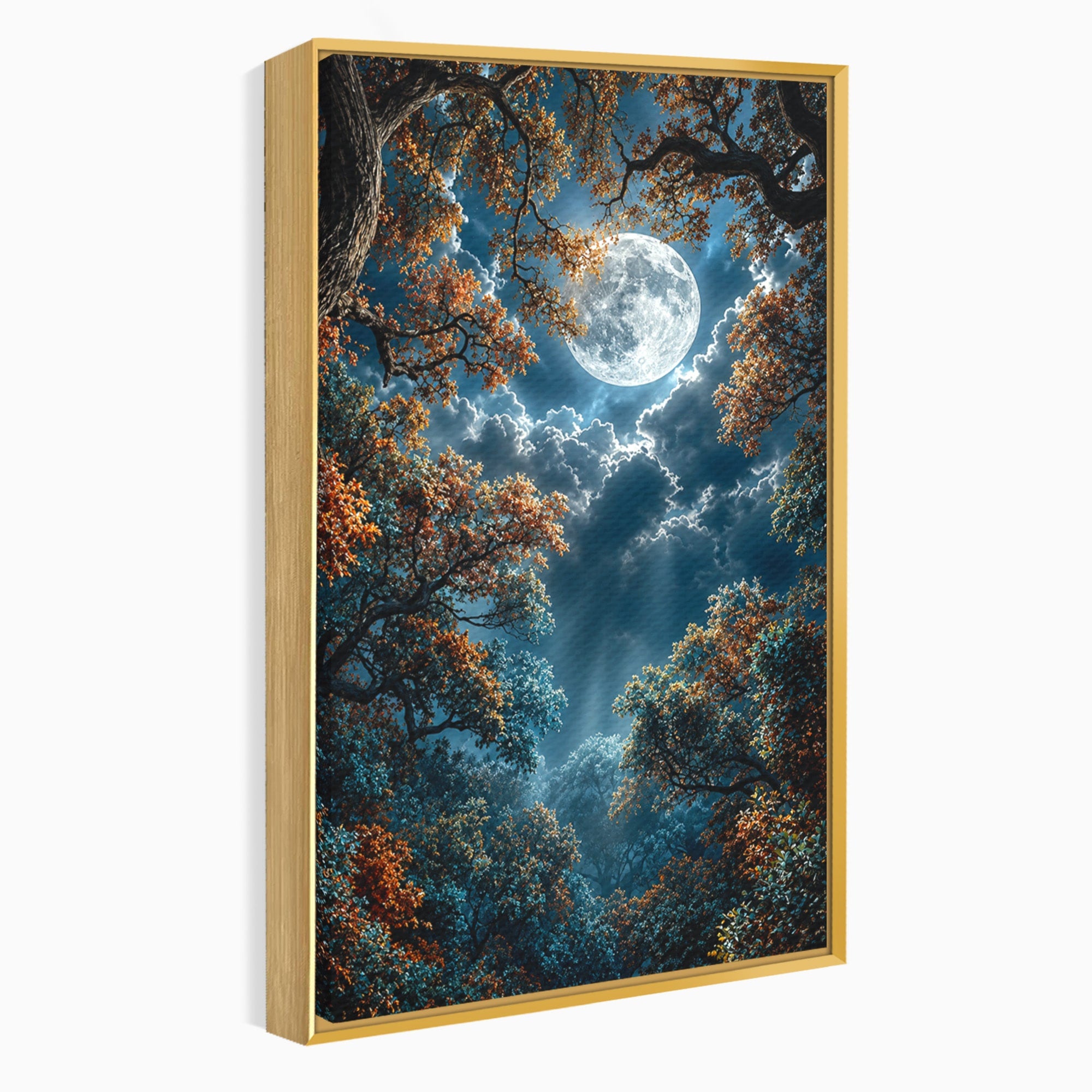 Tablou Canvas Premium LuxCanva® U1164, Luna Printre Copaci, Luna, Padure, Noapte, Natura, Living, Culori Vibrante