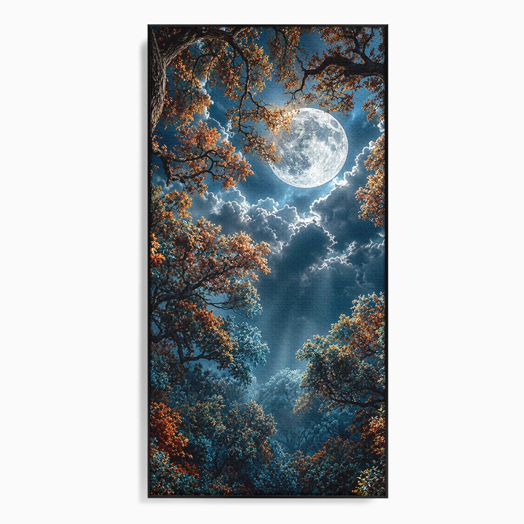Tablou Canvas Premium LuxCanva® U1164, Luna Printre Copaci, Luna, Padure, Noapte, Natura, Living, Culori Vibrante