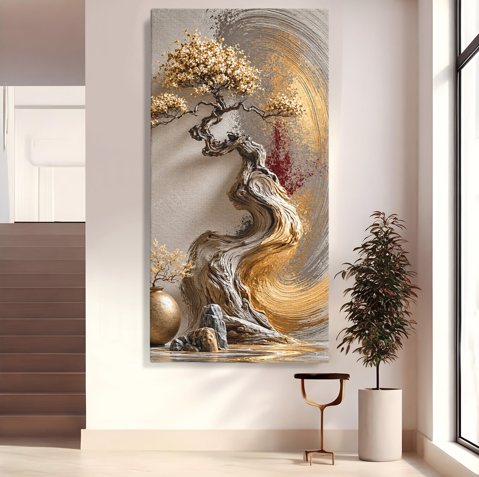 Tablou Canvas Premium LuxCanva® U1165, Arborele Aurit, Abstract, Arta, Arbore, Living, Eleganta, Culori Vibrante