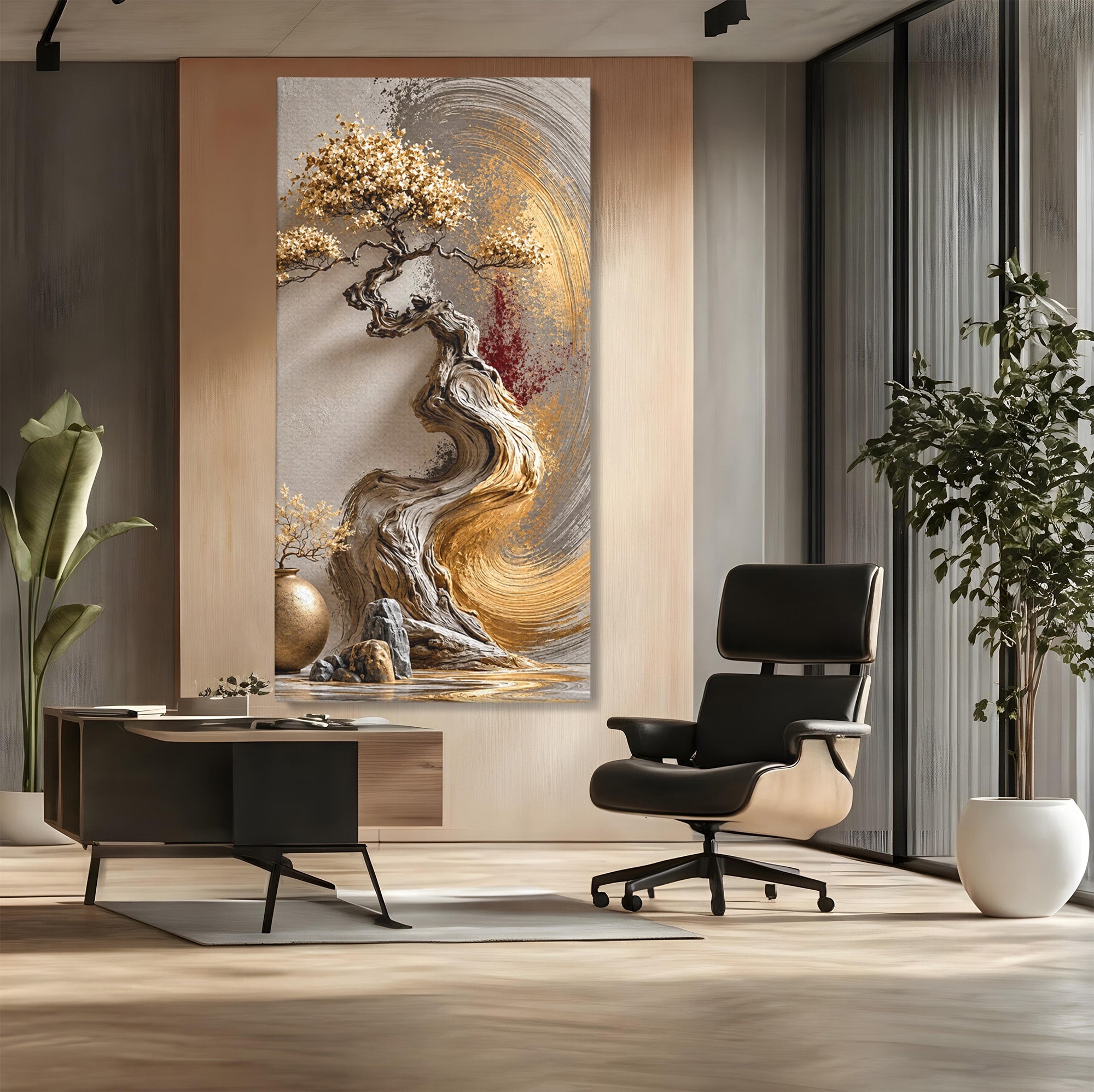 Tablou Canvas Premium LuxCanva® U1165, Arborele Aurit, Abstract, Arta, Arbore, Living, Eleganta, Culori Vibrante