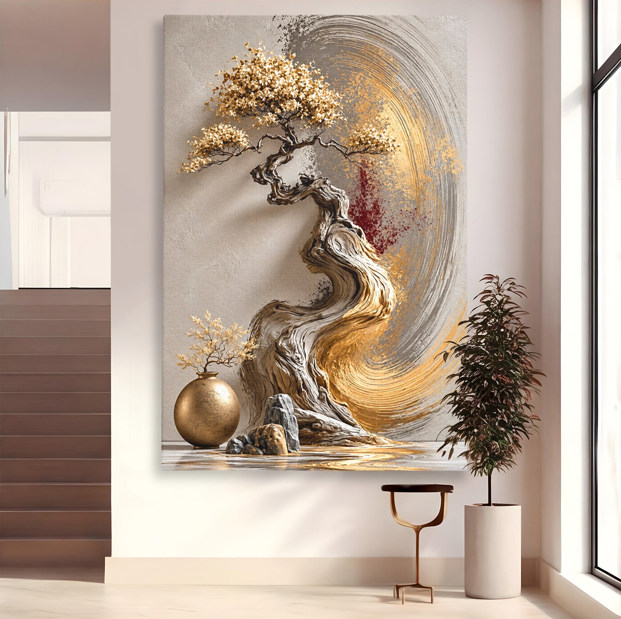 Tablou Canvas Premium LuxCanva® U1165, Arborele Aurit, Abstract, Arta, Arbore, Living, Eleganta, Culori Vibrante
