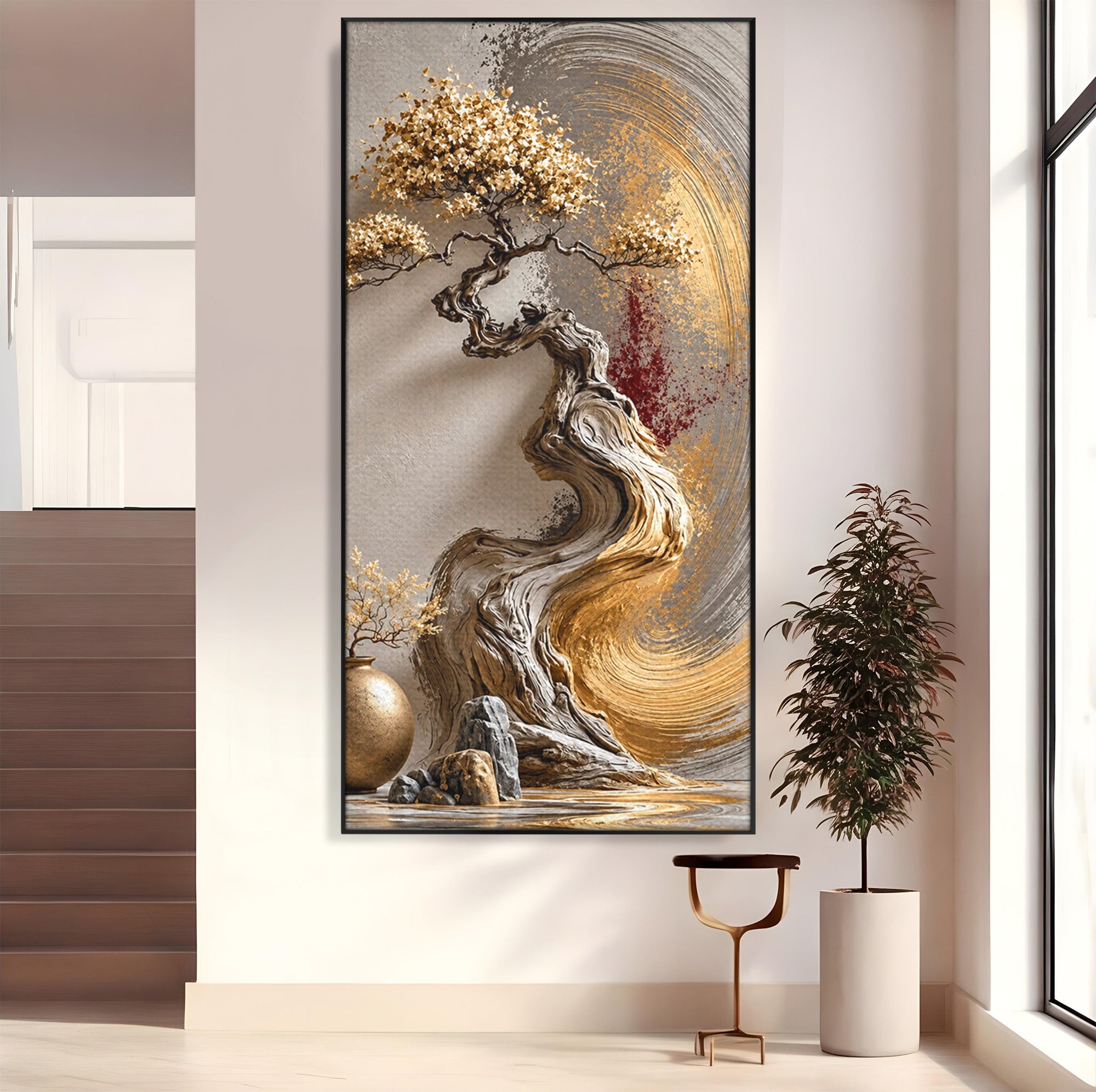 Tablou Canvas Premium LuxCanva® U1165, Arborele Aurit, Abstract, Arta, Arbore, Living, Eleganta, Culori Vibrante