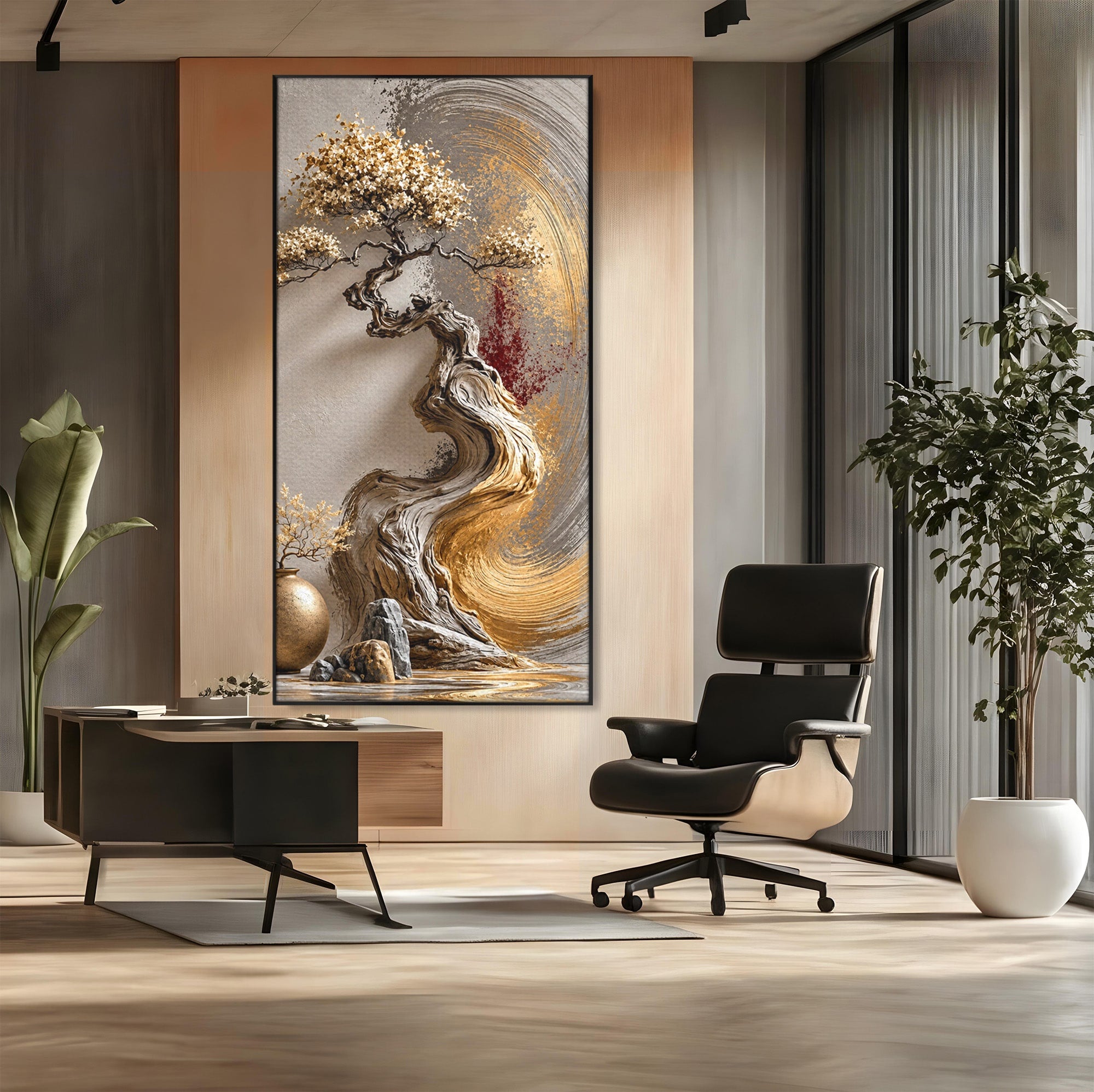 Tablou Canvas Premium LuxCanva® U1165, Arborele Aurit, Abstract, Arta, Arbore, Living, Eleganta, Culori Vibrante