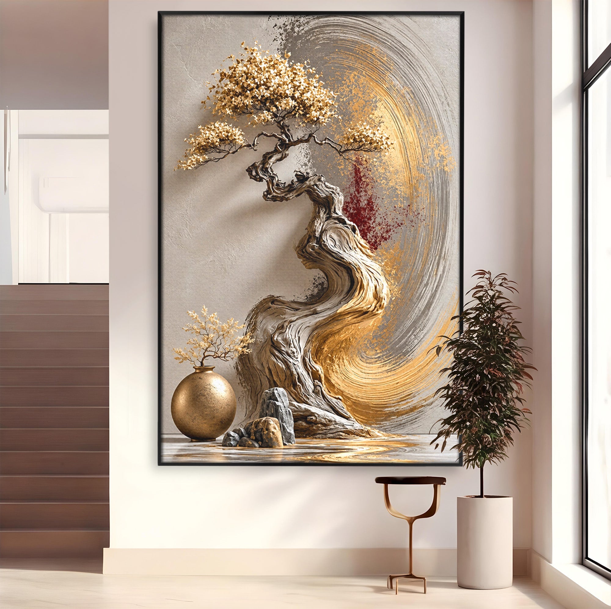 Tablou Canvas Premium LuxCanva® U1165, Arborele Aurit, Abstract, Arta, Arbore, Living, Eleganta, Culori Vibrante