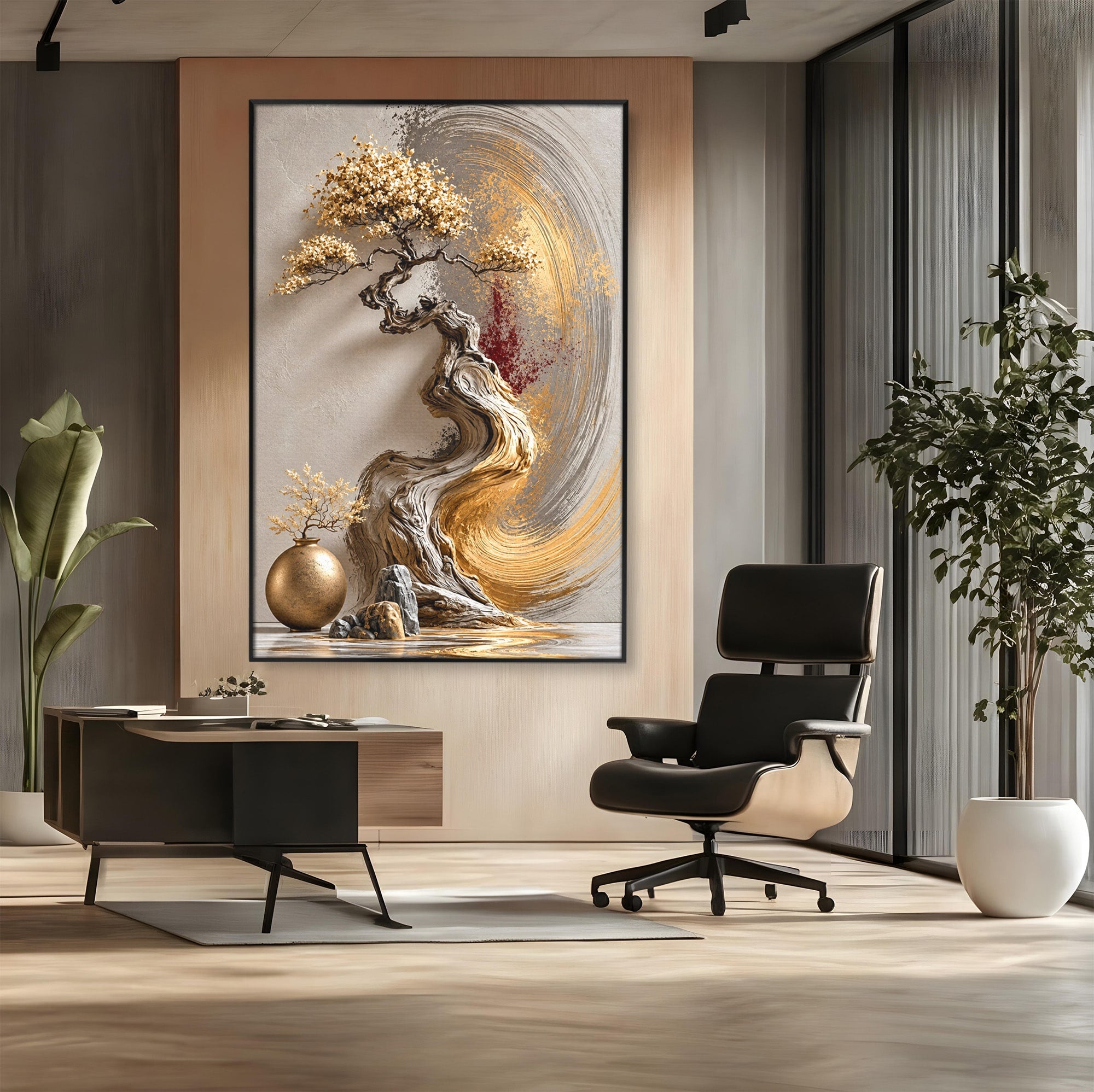 Tablou Canvas Premium LuxCanva® U1165, Arborele Aurit, Abstract, Arta, Arbore, Living, Eleganta, Culori Vibrante