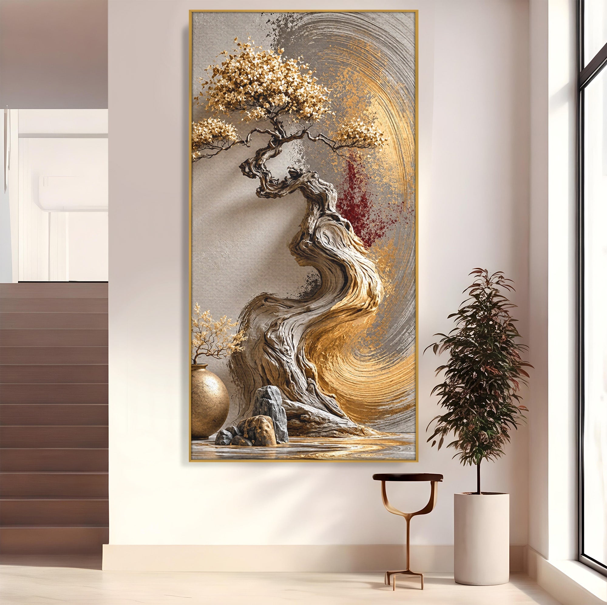 Tablou Canvas Premium LuxCanva® U1165, Arborele Aurit, Abstract, Arta, Arbore, Living, Eleganta, Culori Vibrante