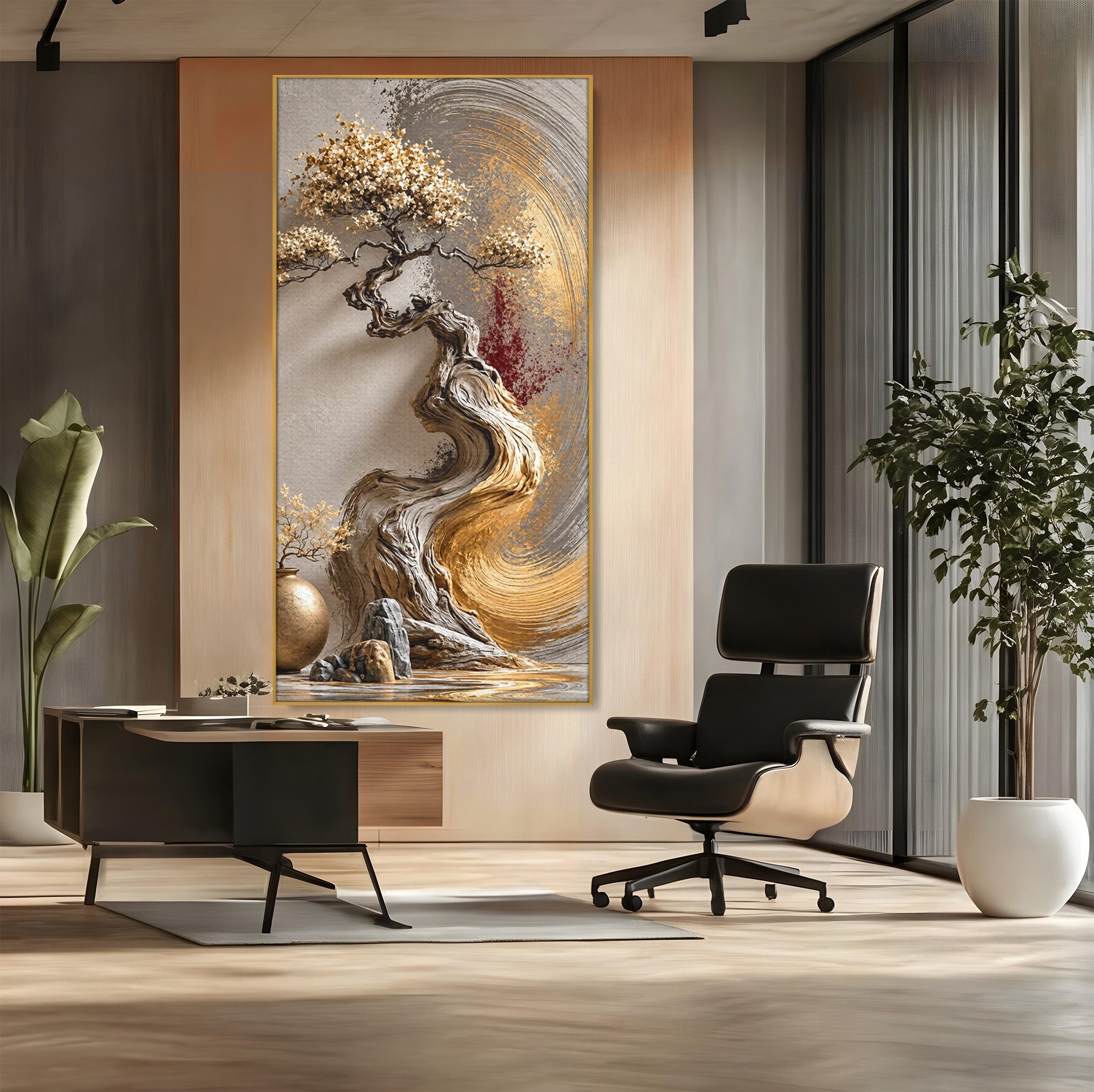 Tablou Canvas Premium LuxCanva® U1165, Arborele Aurit, Abstract, Arta, Arbore, Living, Eleganta, Culori Vibrante
