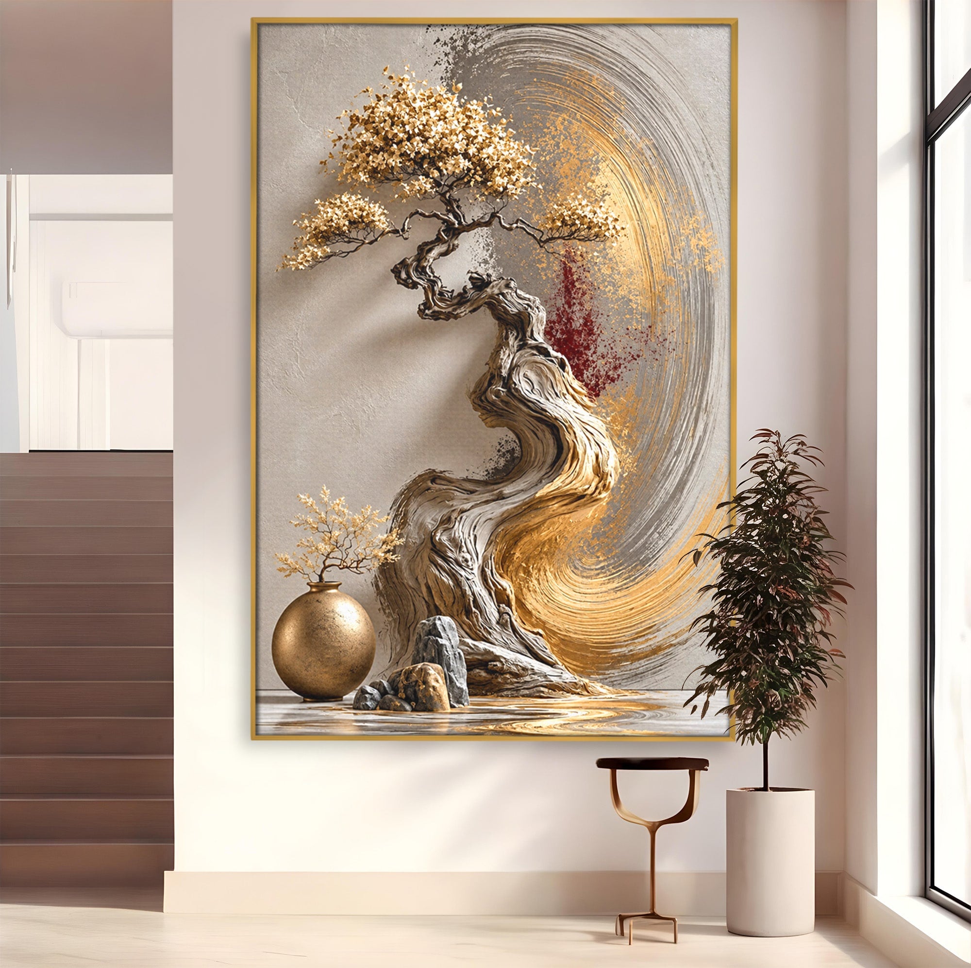 Tablou Canvas Premium LuxCanva® U1165, Arborele Aurit, Abstract, Arta, Arbore, Living, Eleganta, Culori Vibrante