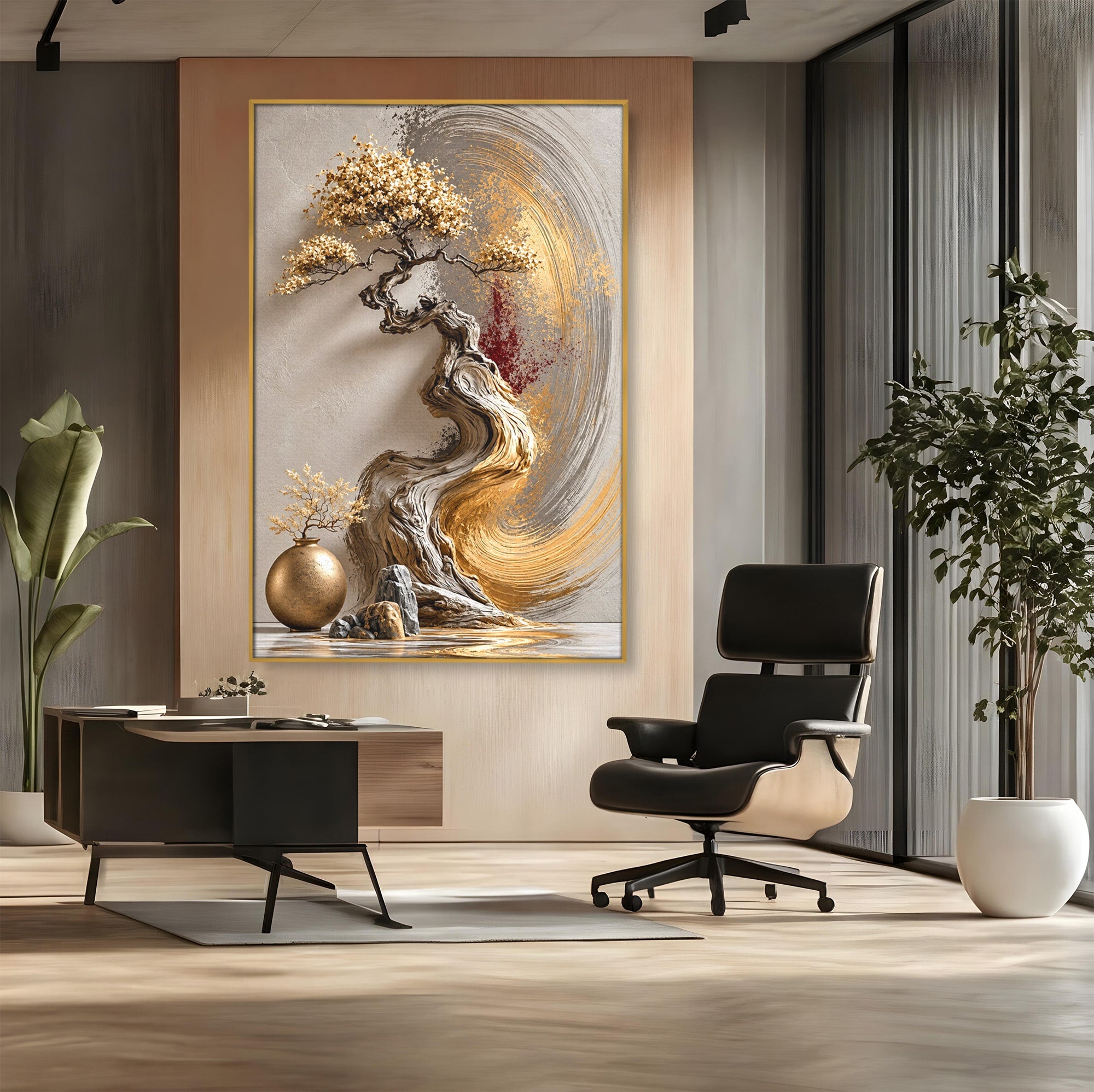 Tablou Canvas Premium LuxCanva® U1165, Arborele Aurit, Abstract, Arta, Arbore, Living, Eleganta, Culori Vibrante