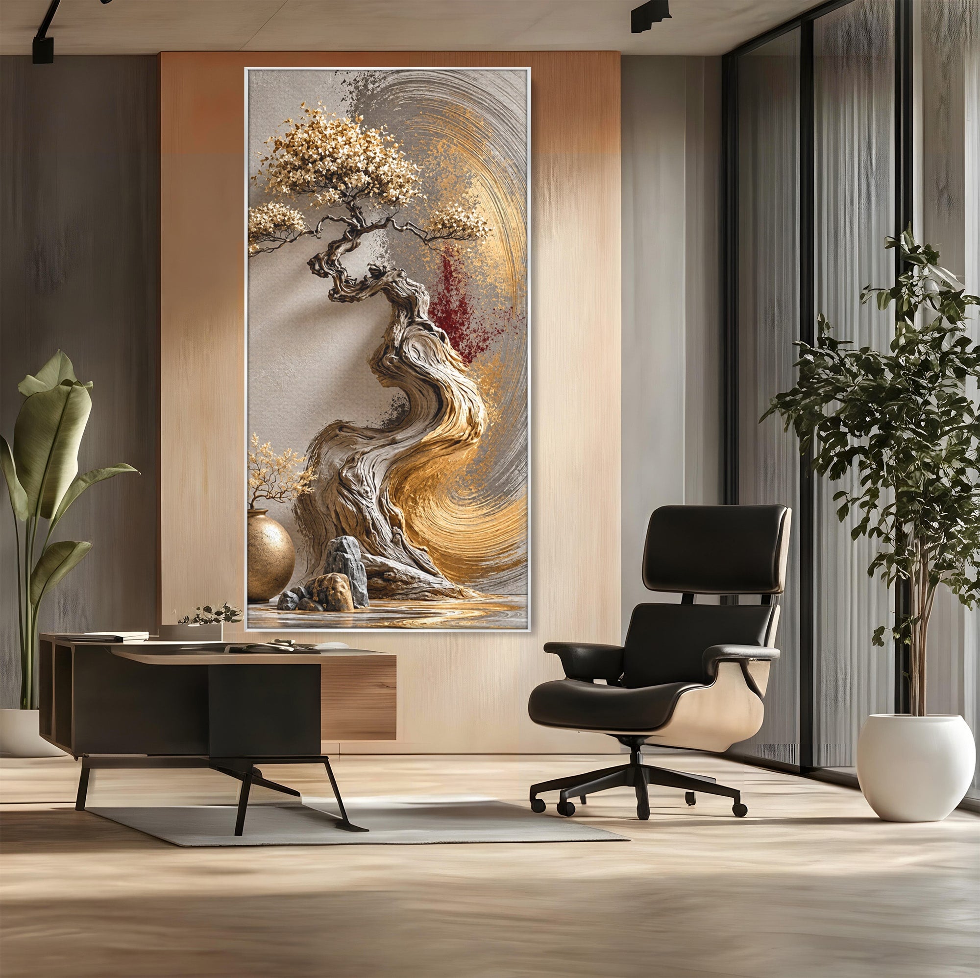 Tablou Canvas Premium LuxCanva® U1165, Arborele Aurit, Abstract, Arta, Arbore, Living, Eleganta, Culori Vibrante