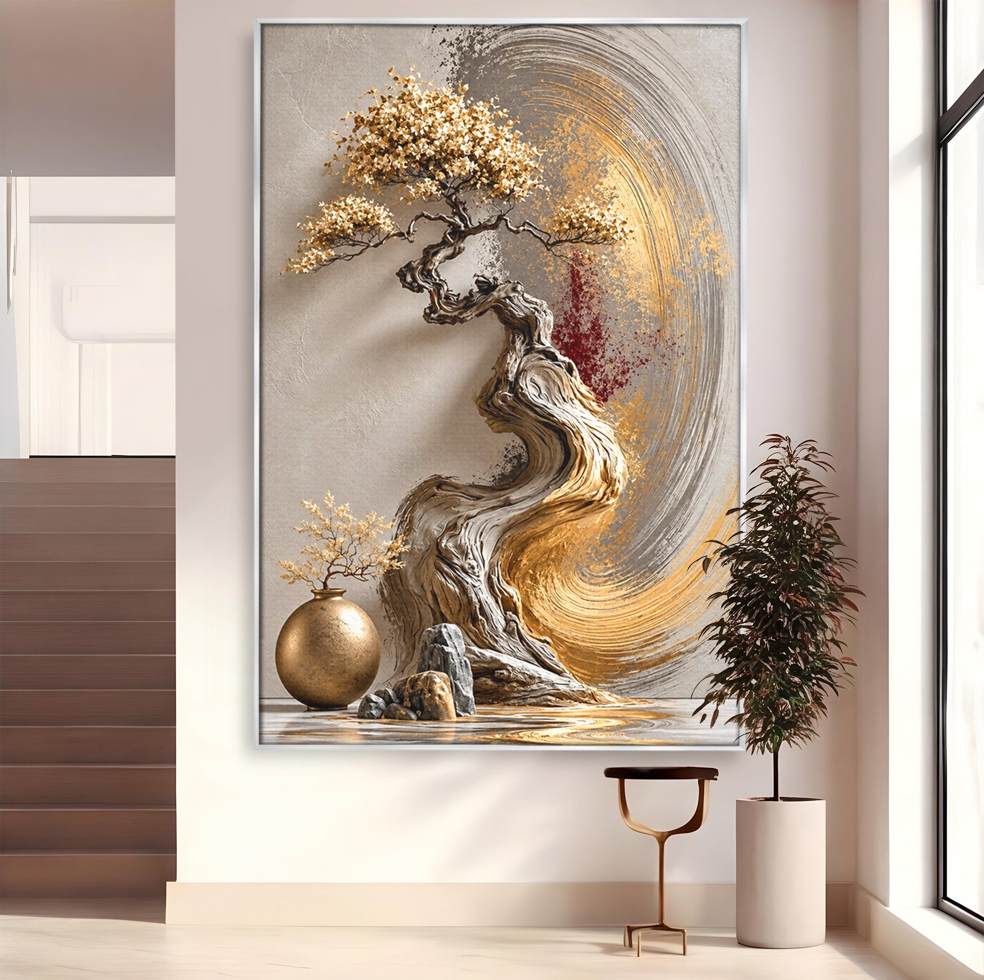 Tablou Canvas Premium LuxCanva® U1165, Arborele Aurit, Abstract, Arta, Arbore, Living, Eleganta, Culori Vibrante
