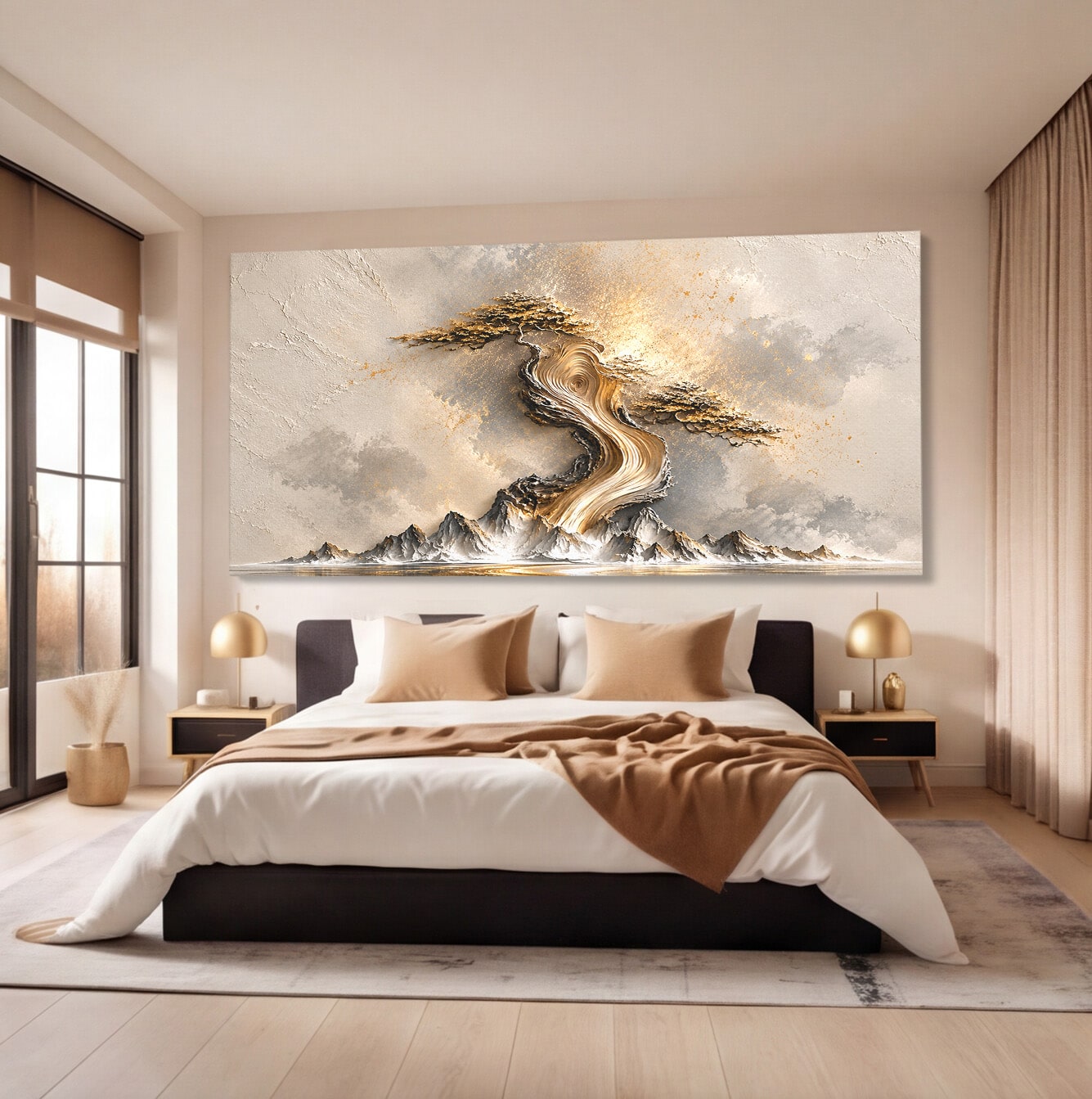 Tablou Canvas Premium LuxCanva® U1166, Arborele De Aur, Copac, Peisaj, Natura, Abstract, Living, Culori Vibrante
