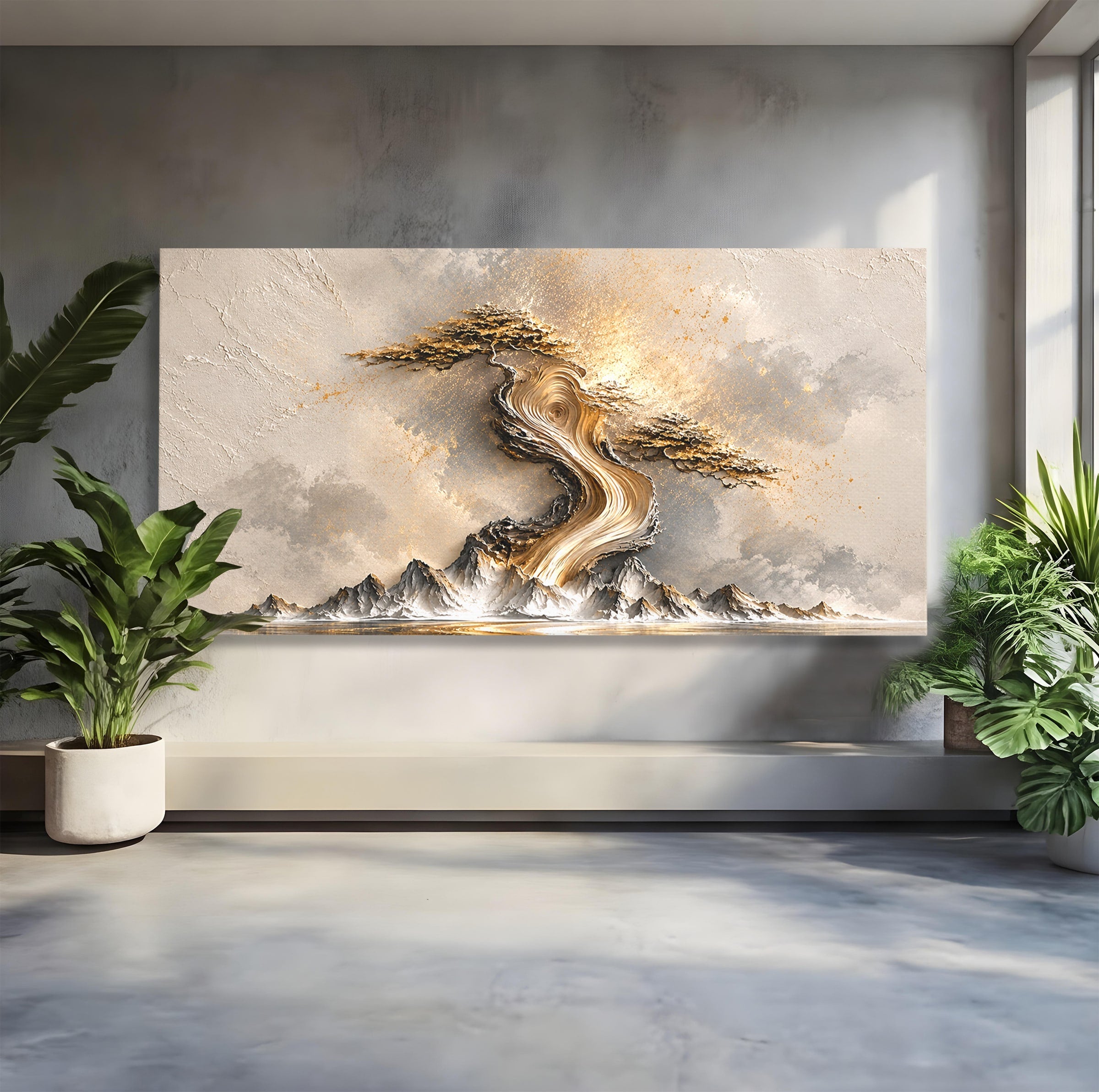 Tablou Canvas Premium LuxCanva® U1166, Arborele De Aur, Copac, Peisaj, Natura, Abstract, Living, Culori Vibrante
