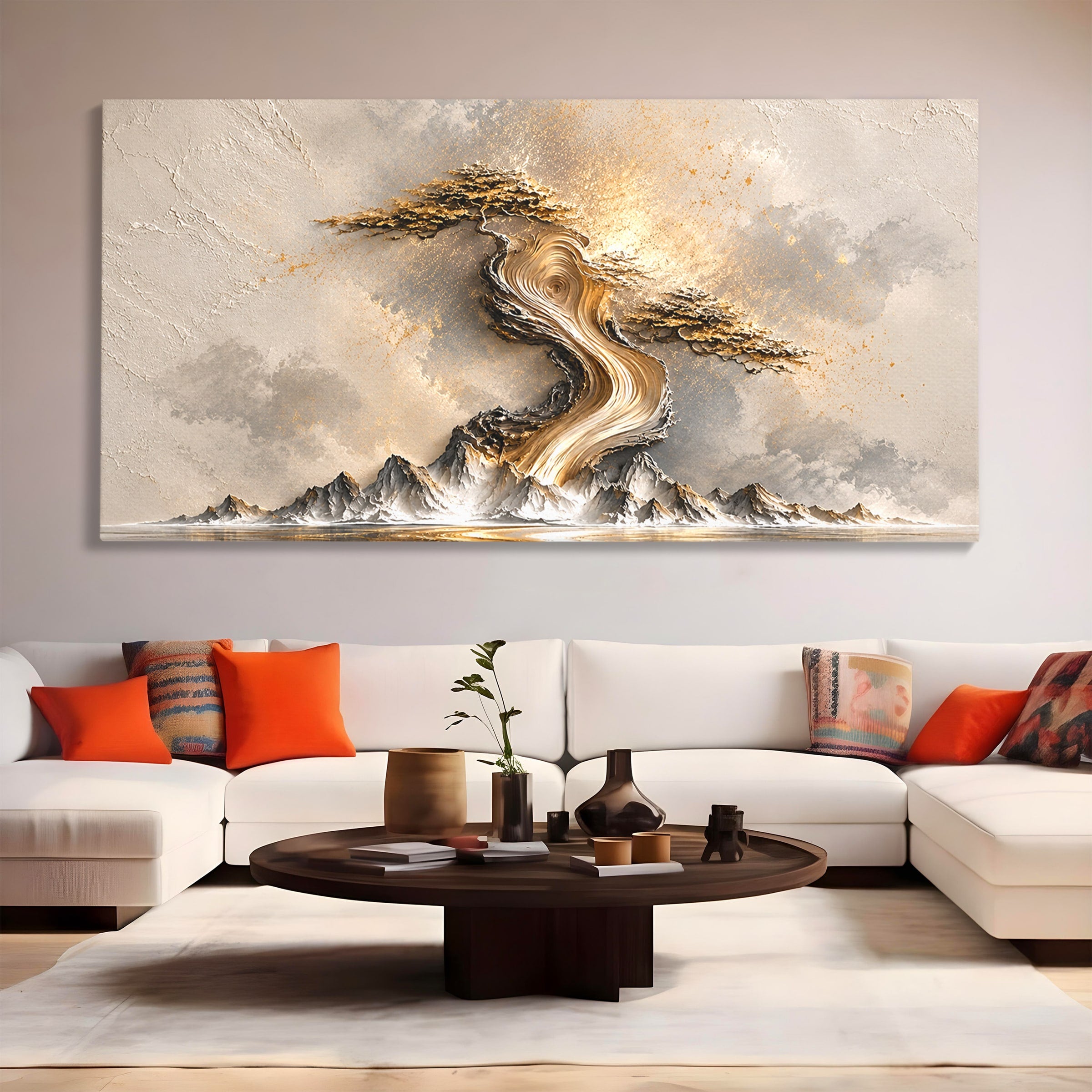 Tablou Canvas Premium LuxCanva® U1166, Arborele De Aur, Copac, Peisaj, Natura, Abstract, Living, Culori Vibrante