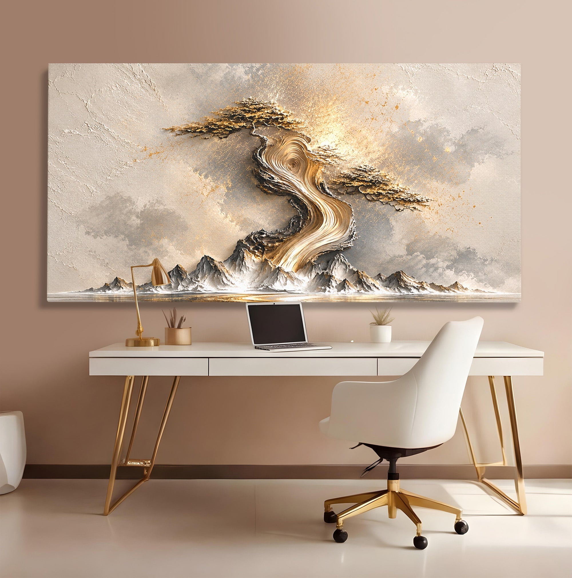 Tablou Canvas Premium LuxCanva® U1166, Arborele De Aur, Copac, Peisaj, Natura, Abstract, Living, Culori Vibrante