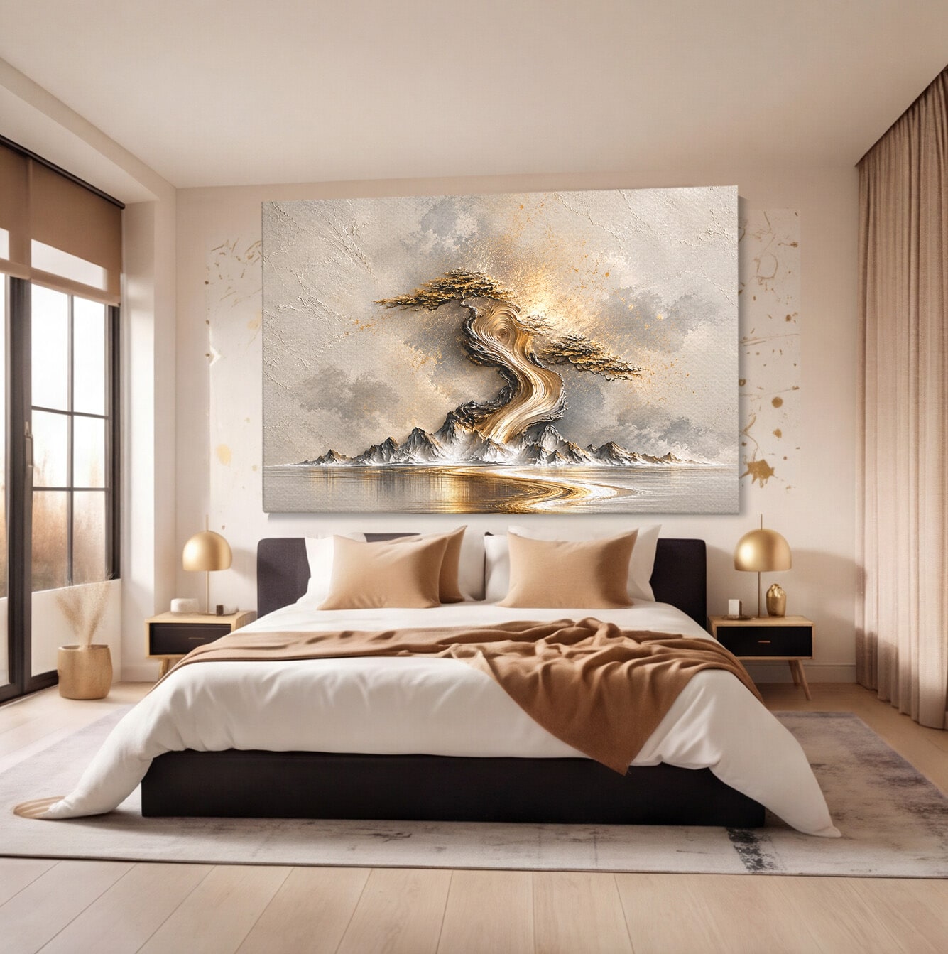 Tablou Canvas Premium LuxCanva® U1166, Arborele De Aur, Copac, Peisaj, Natura, Abstract, Living, Culori Vibrante