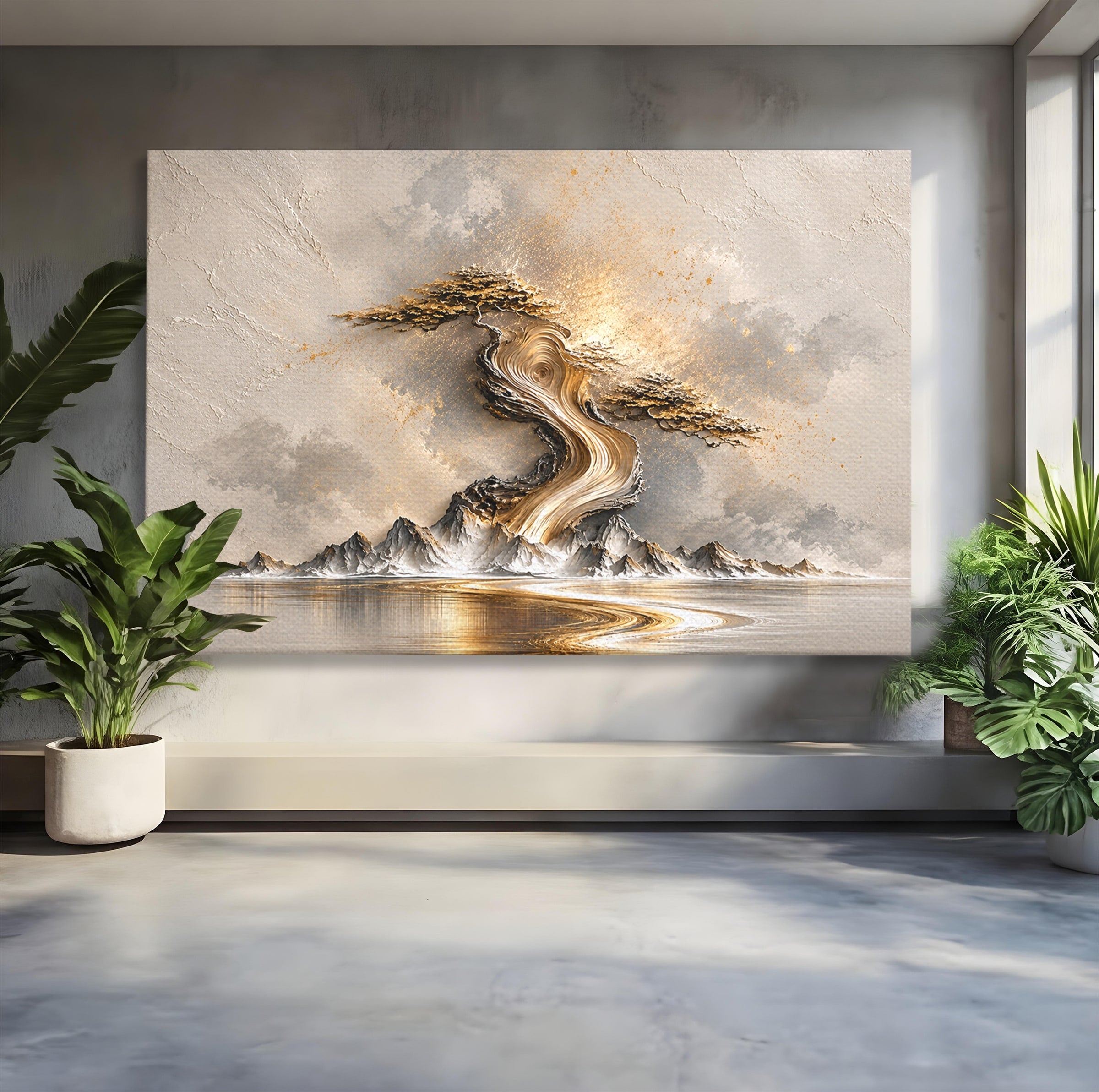 Tablou Canvas Premium LuxCanva® U1166, Arborele De Aur, Copac, Peisaj, Natura, Abstract, Living, Culori Vibrante