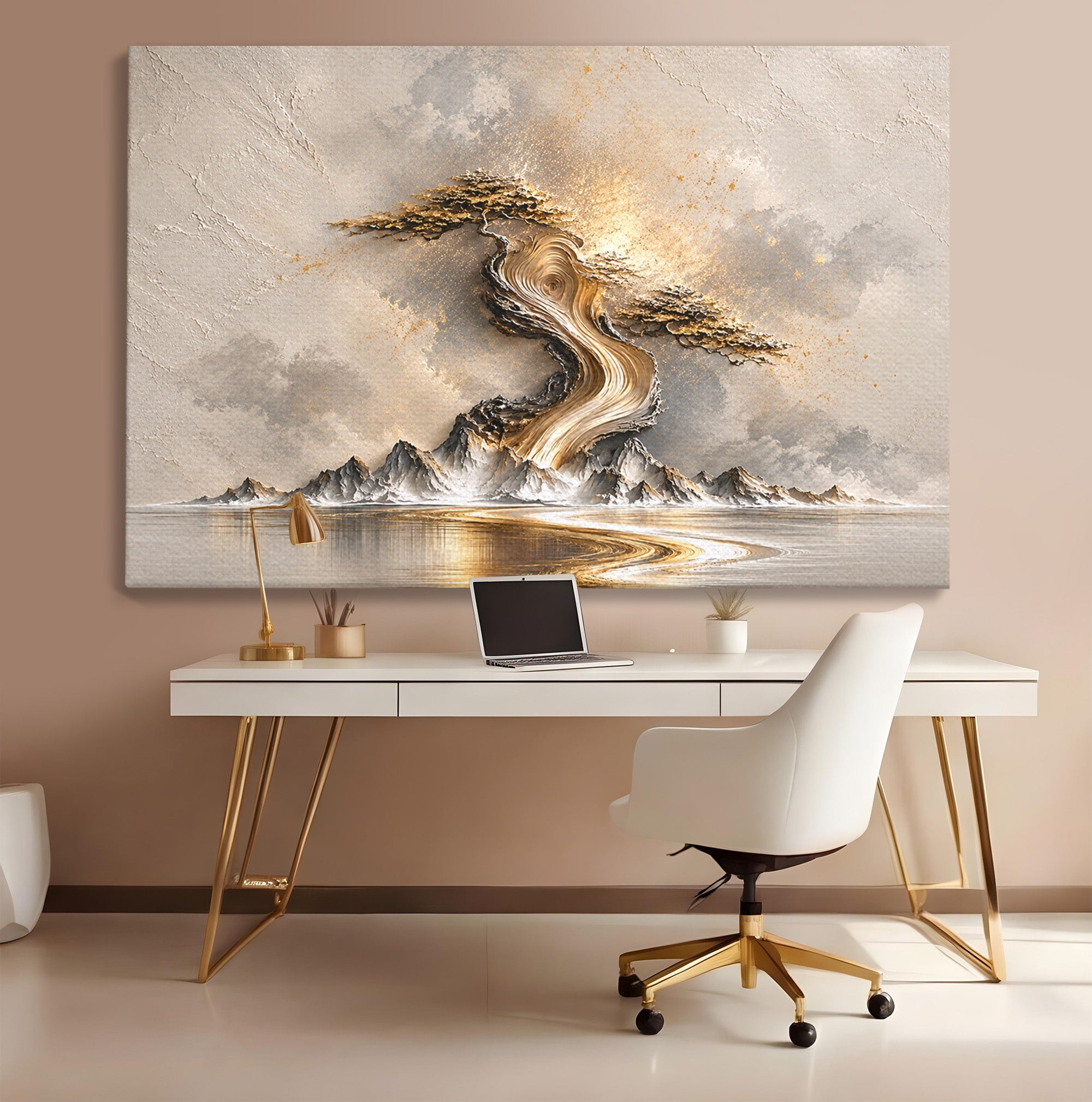 Tablou Canvas Premium LuxCanva® U1166, Arborele De Aur, Copac, Peisaj, Natura, Abstract, Living, Culori Vibrante