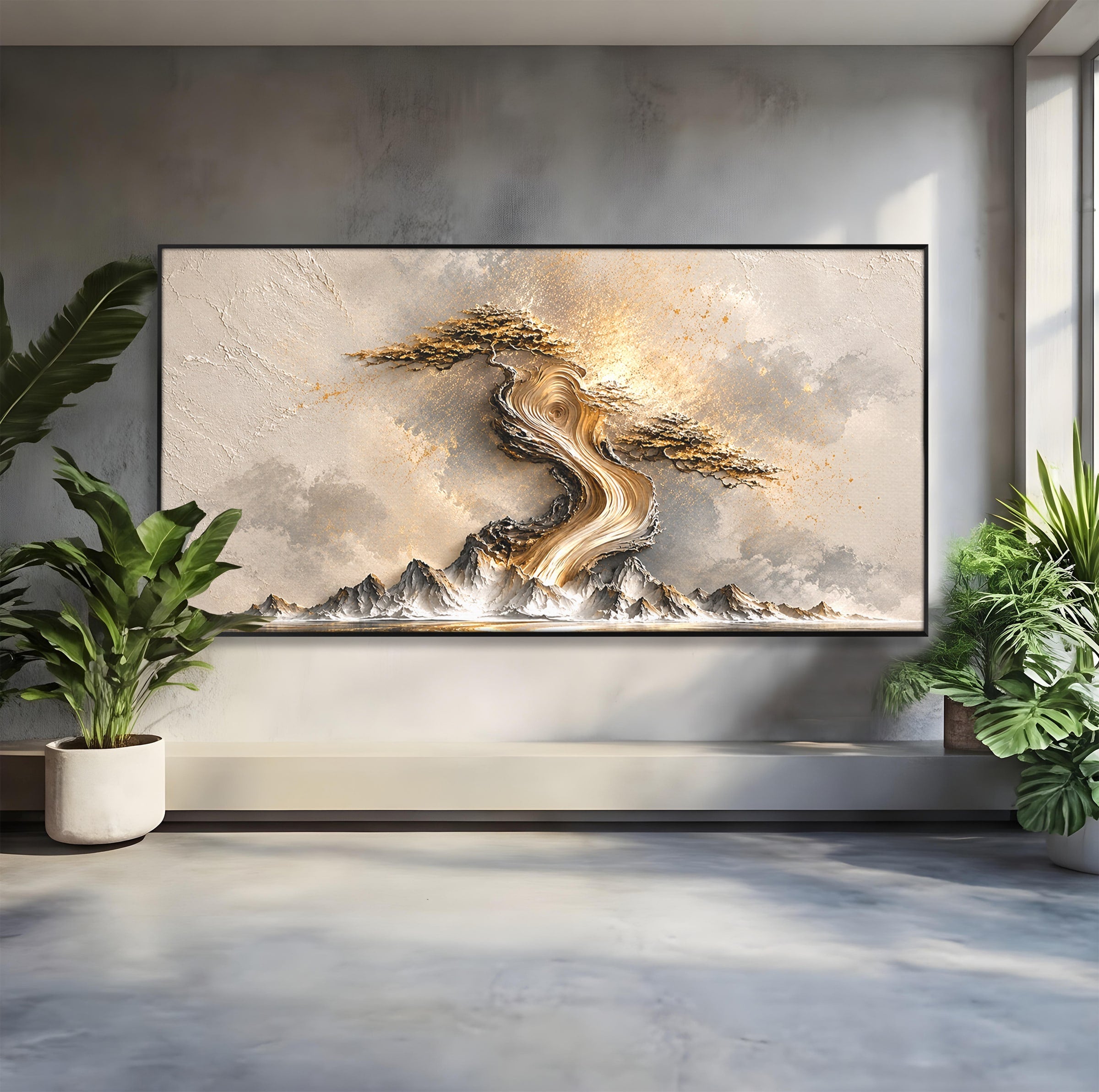 Tablou Canvas Premium LuxCanva® U1166, Arborele De Aur, Copac, Peisaj, Natura, Abstract, Living, Culori Vibrante