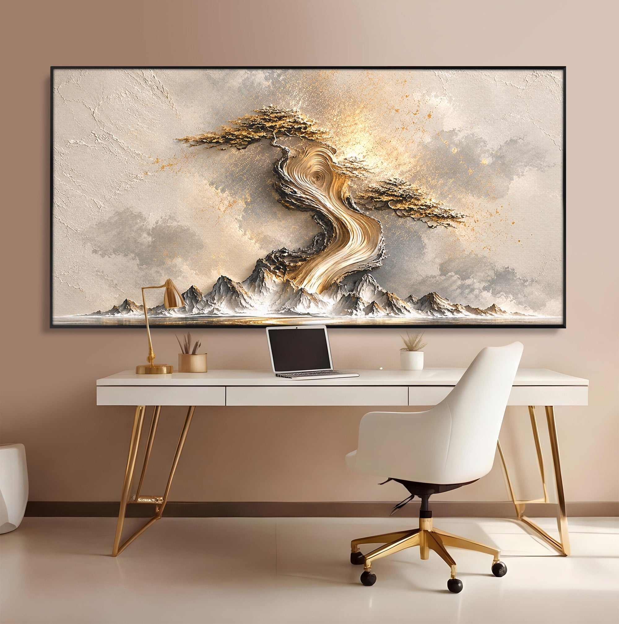 Tablou Canvas Premium LuxCanva® U1166, Arborele De Aur, Copac, Peisaj, Natura, Abstract, Living, Culori Vibrante