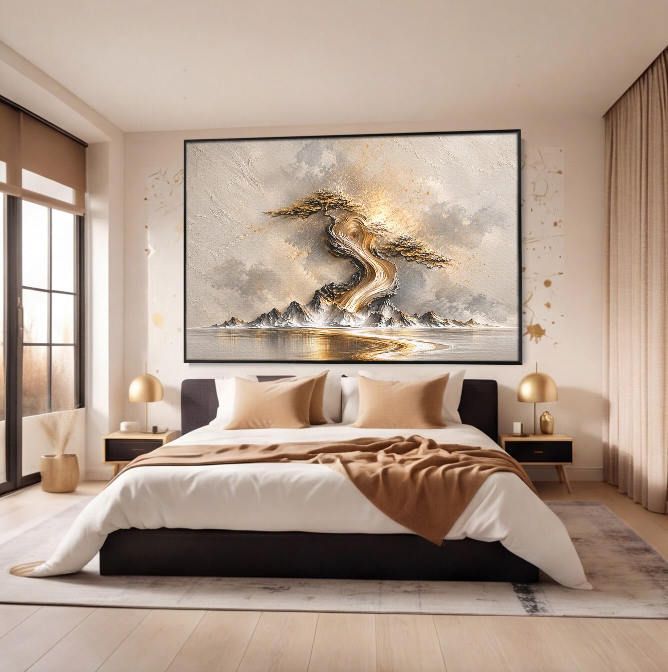 Tablou Canvas Premium LuxCanva® U1166, Arborele De Aur, Copac, Peisaj, Natura, Abstract, Living, Culori Vibrante