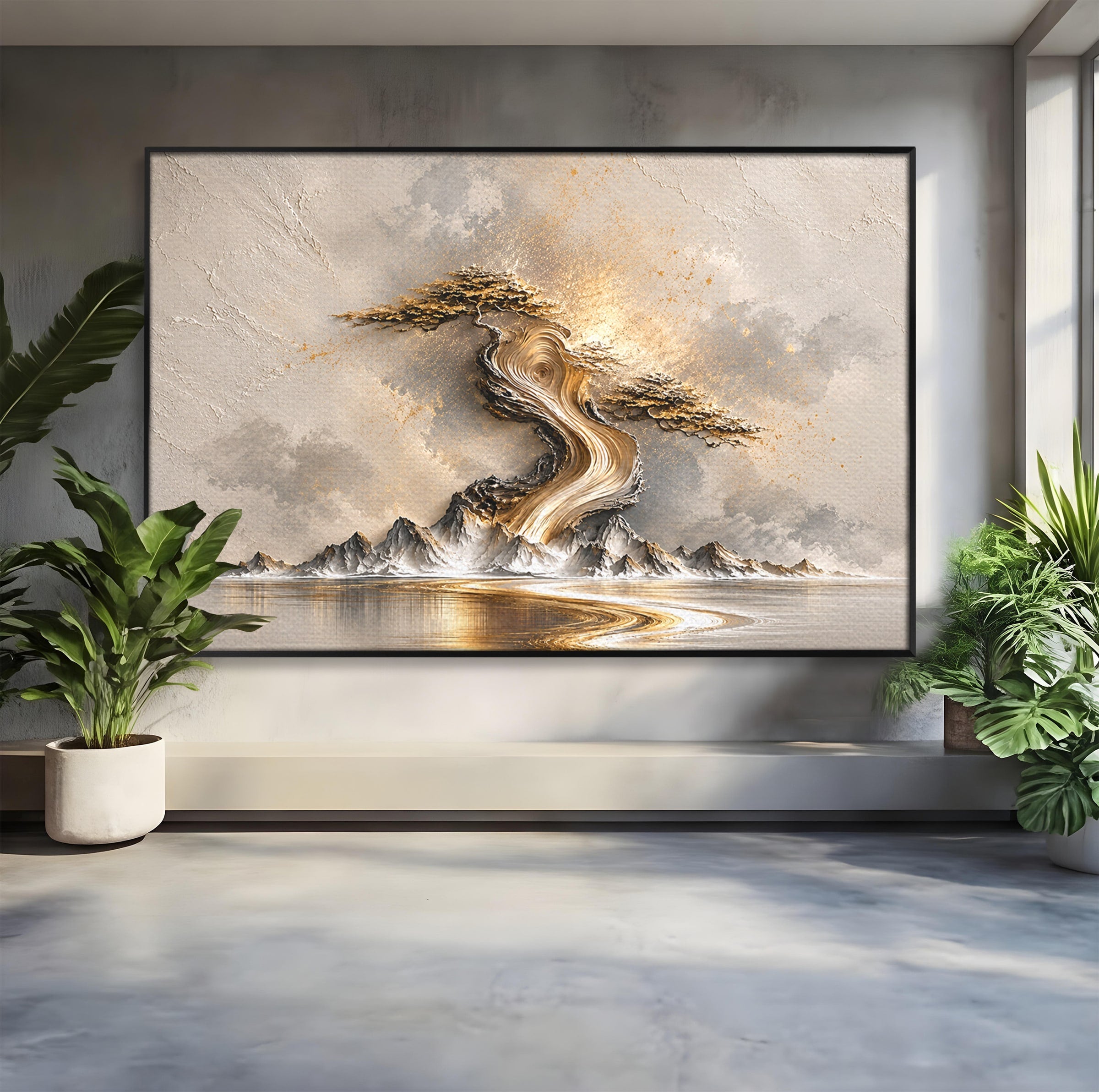 Tablou Canvas Premium LuxCanva® U1166, Arborele De Aur, Copac, Peisaj, Natura, Abstract, Living, Culori Vibrante