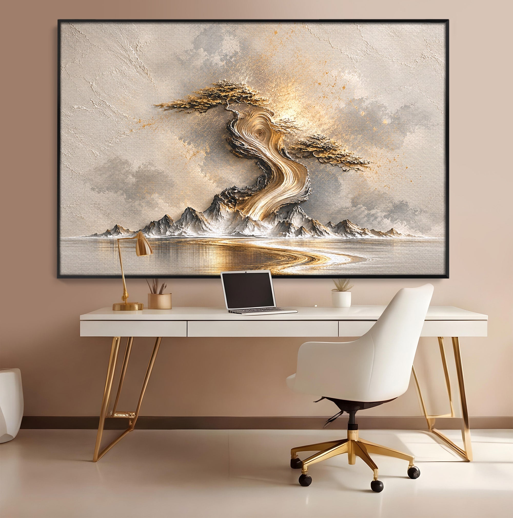 Tablou Canvas Premium LuxCanva® U1166, Arborele De Aur, Copac, Peisaj, Natura, Abstract, Living, Culori Vibrante