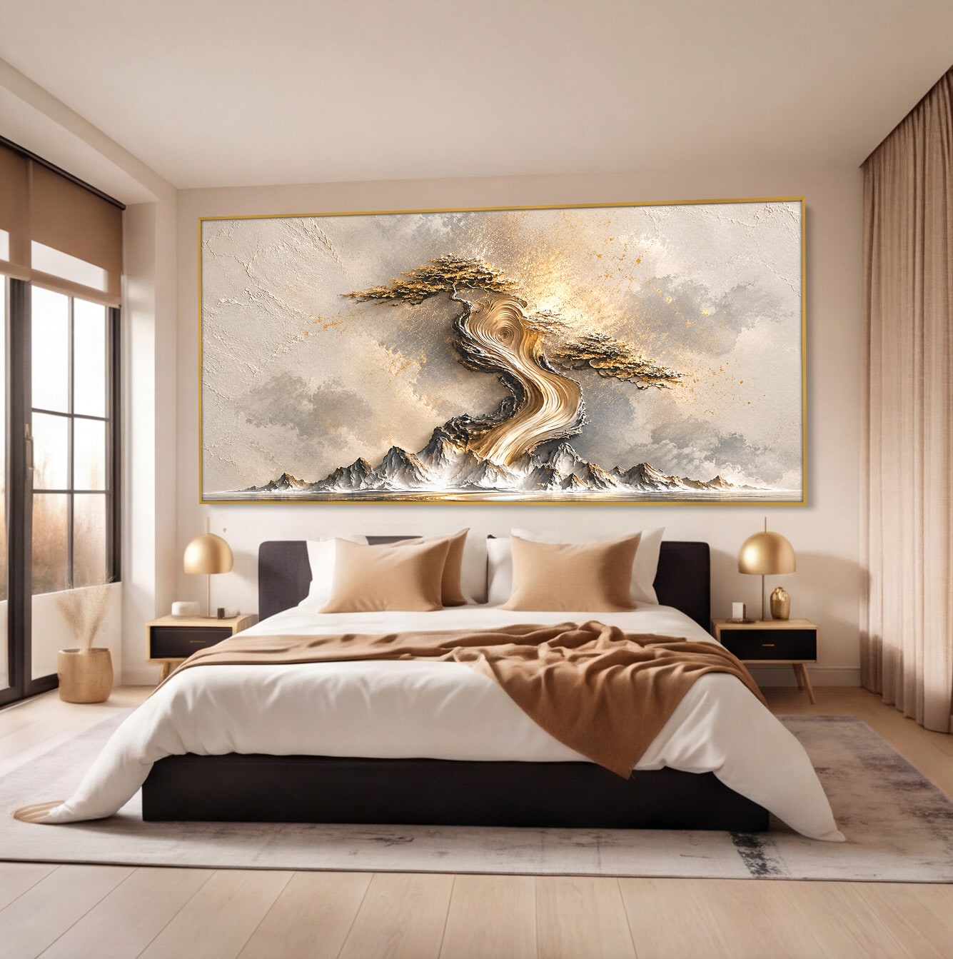 Tablou Canvas Premium LuxCanva® U1166, Arborele De Aur, Copac, Peisaj, Natura, Abstract, Living, Culori Vibrante