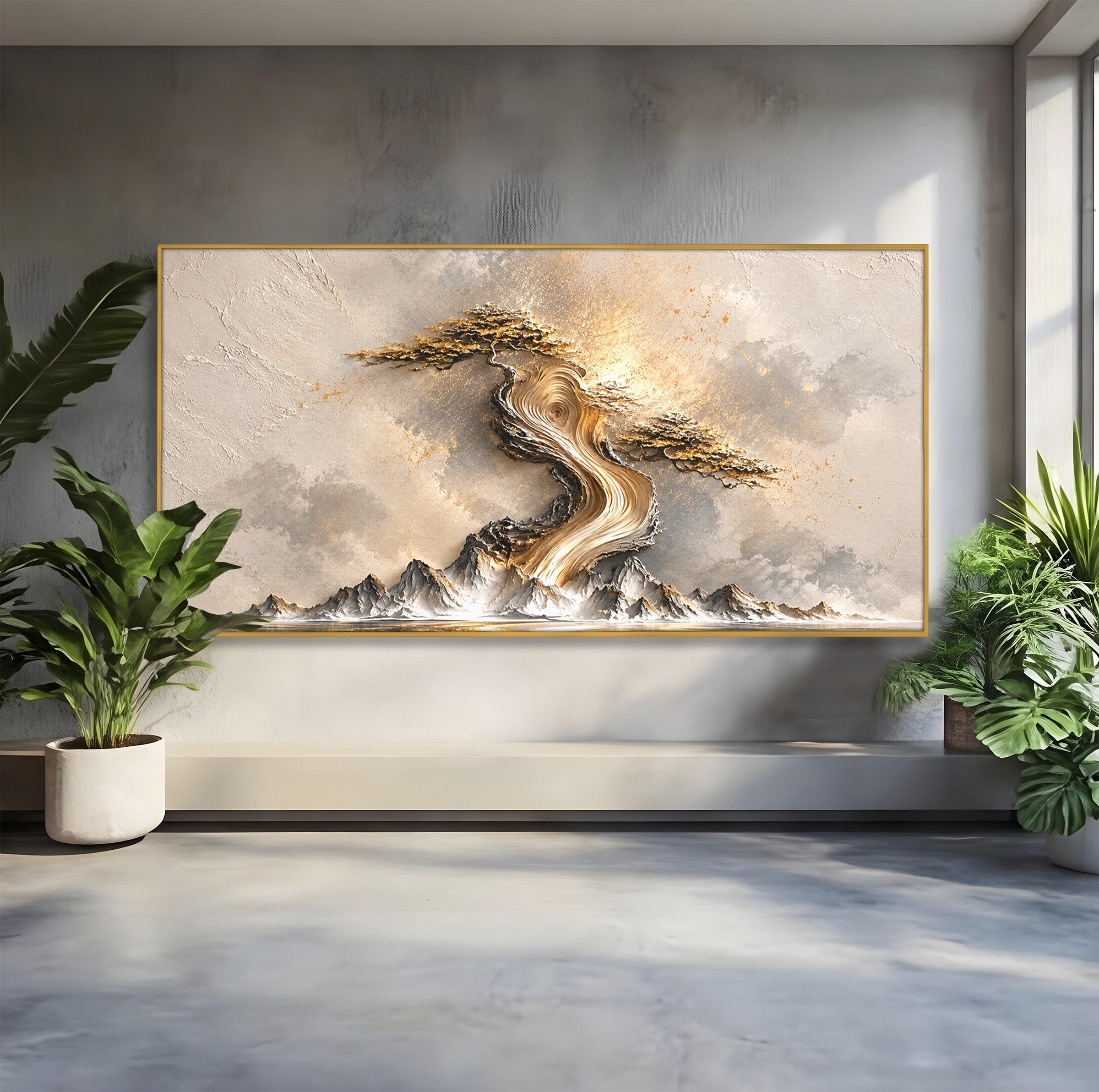 Tablou Canvas Premium LuxCanva® U1166, Arborele De Aur, Copac, Peisaj, Natura, Abstract, Living, Culori Vibrante