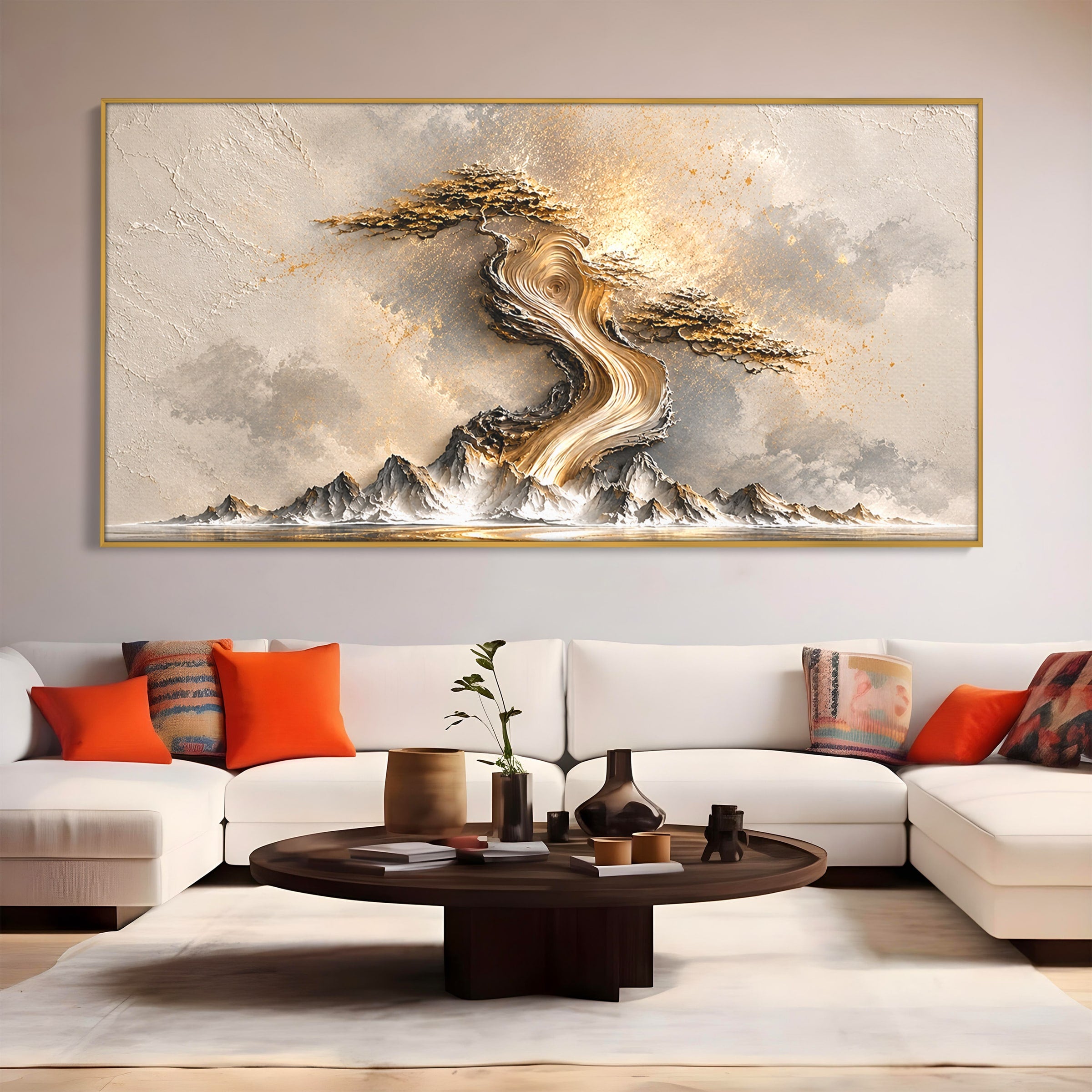 Tablou Canvas Premium LuxCanva® U1166, Arborele De Aur, Copac, Peisaj, Natura, Abstract, Living, Culori Vibrante