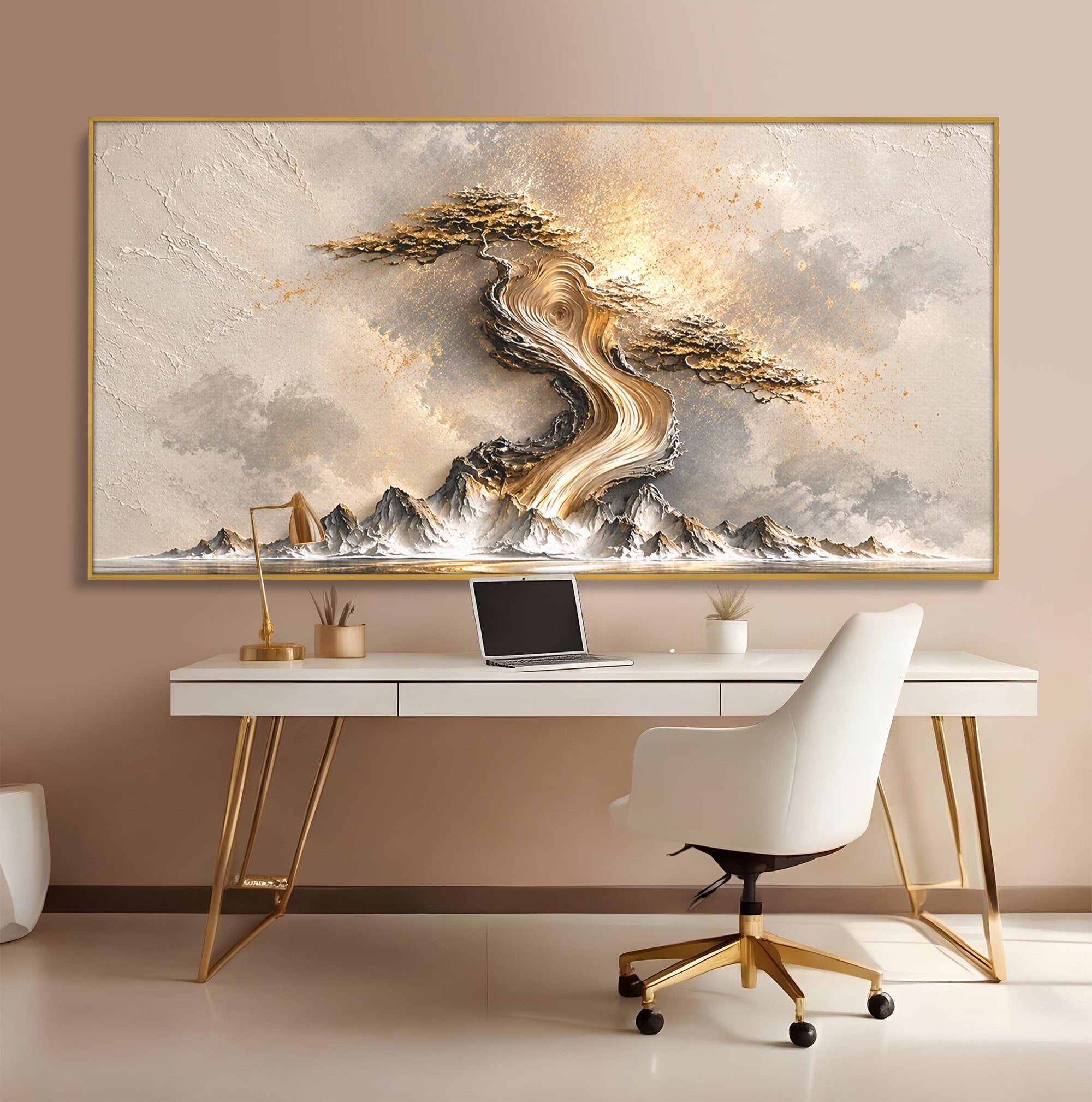 Tablou Canvas Premium LuxCanva® U1166, Arborele De Aur, Copac, Peisaj, Natura, Abstract, Living, Culori Vibrante
