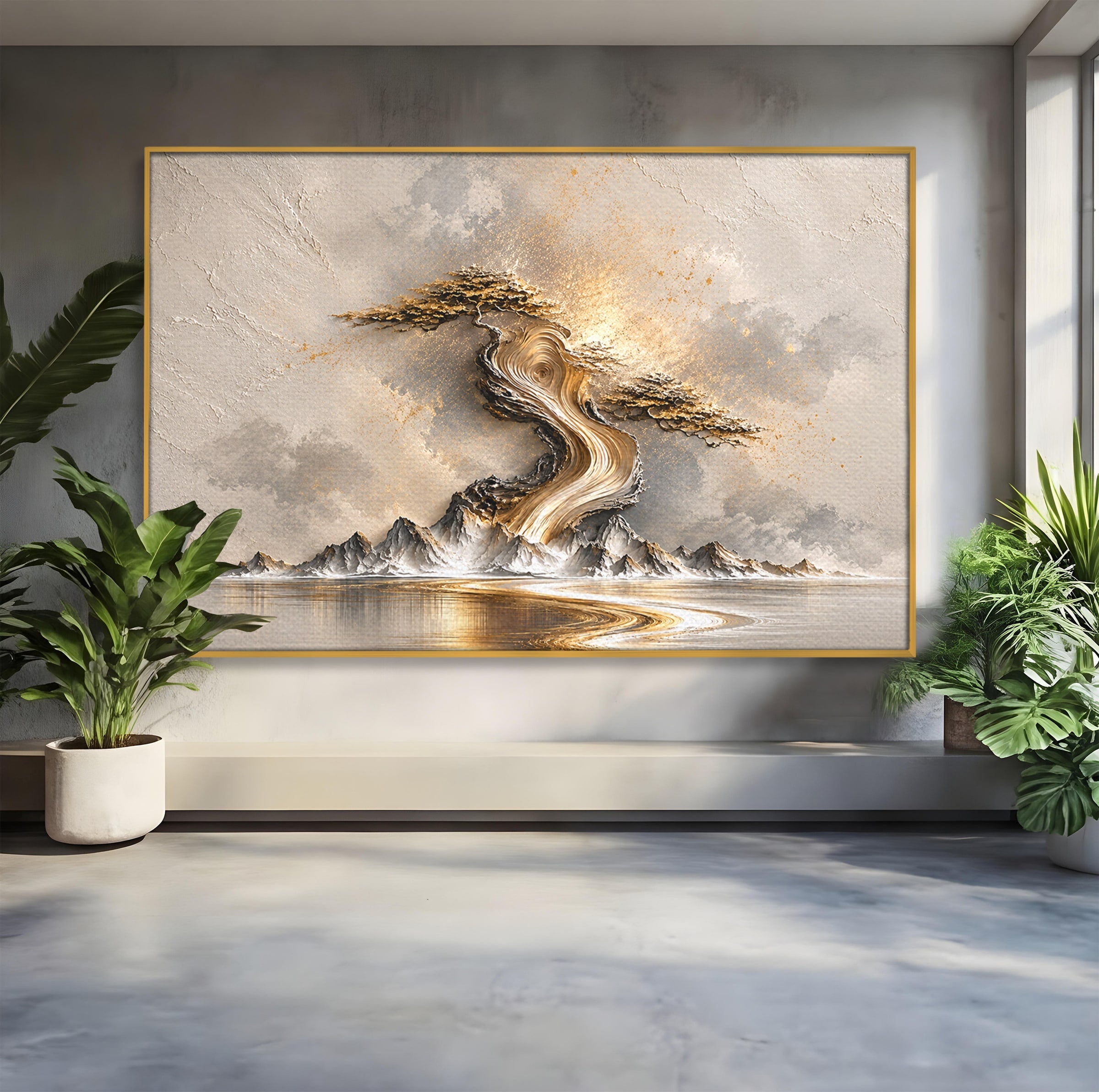 Tablou Canvas Premium LuxCanva® U1166, Arborele De Aur, Copac, Peisaj, Natura, Abstract, Living, Culori Vibrante